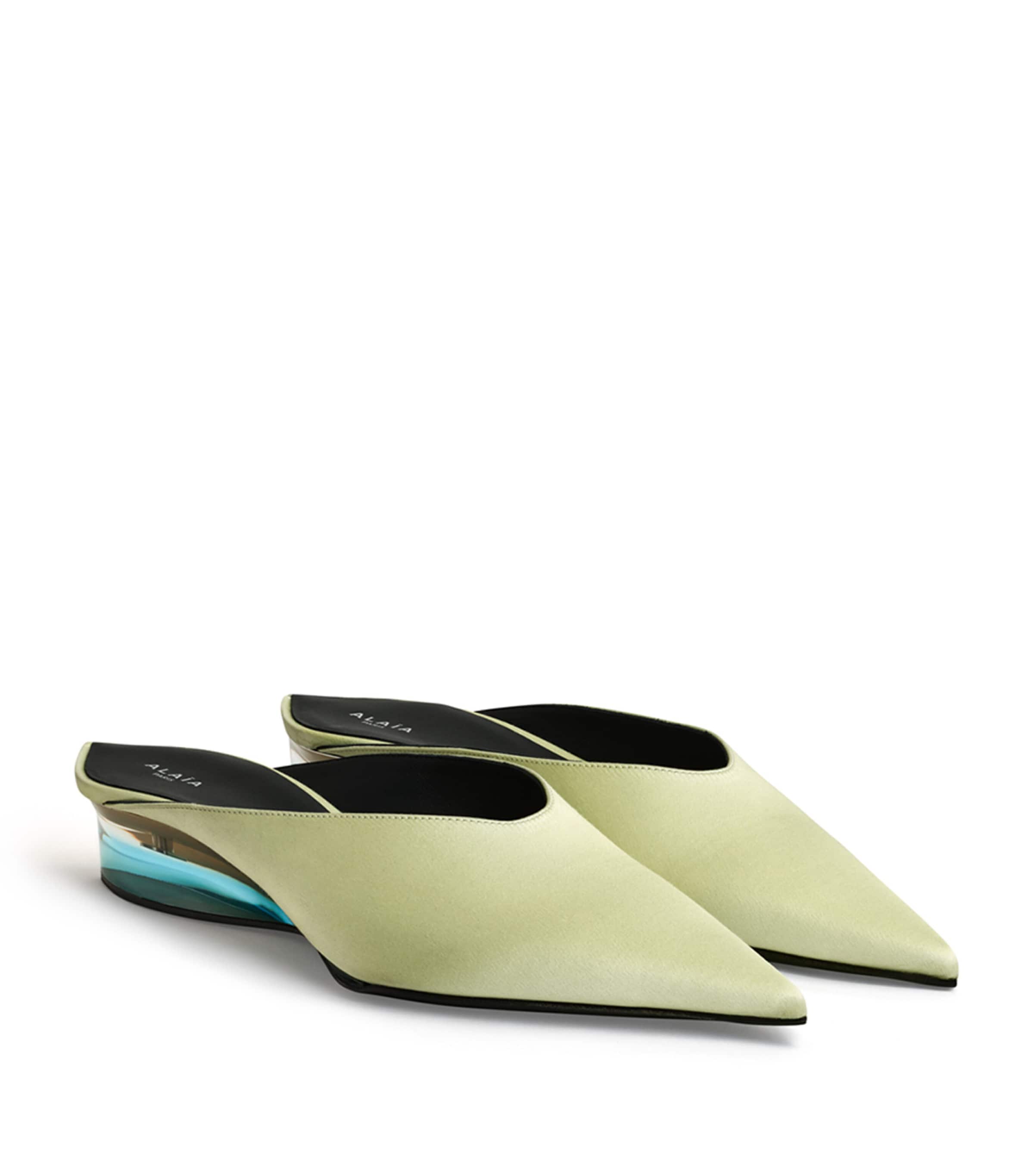 Alaïa Satin Invisible Wedge Mules 30 Green Anis Image 3