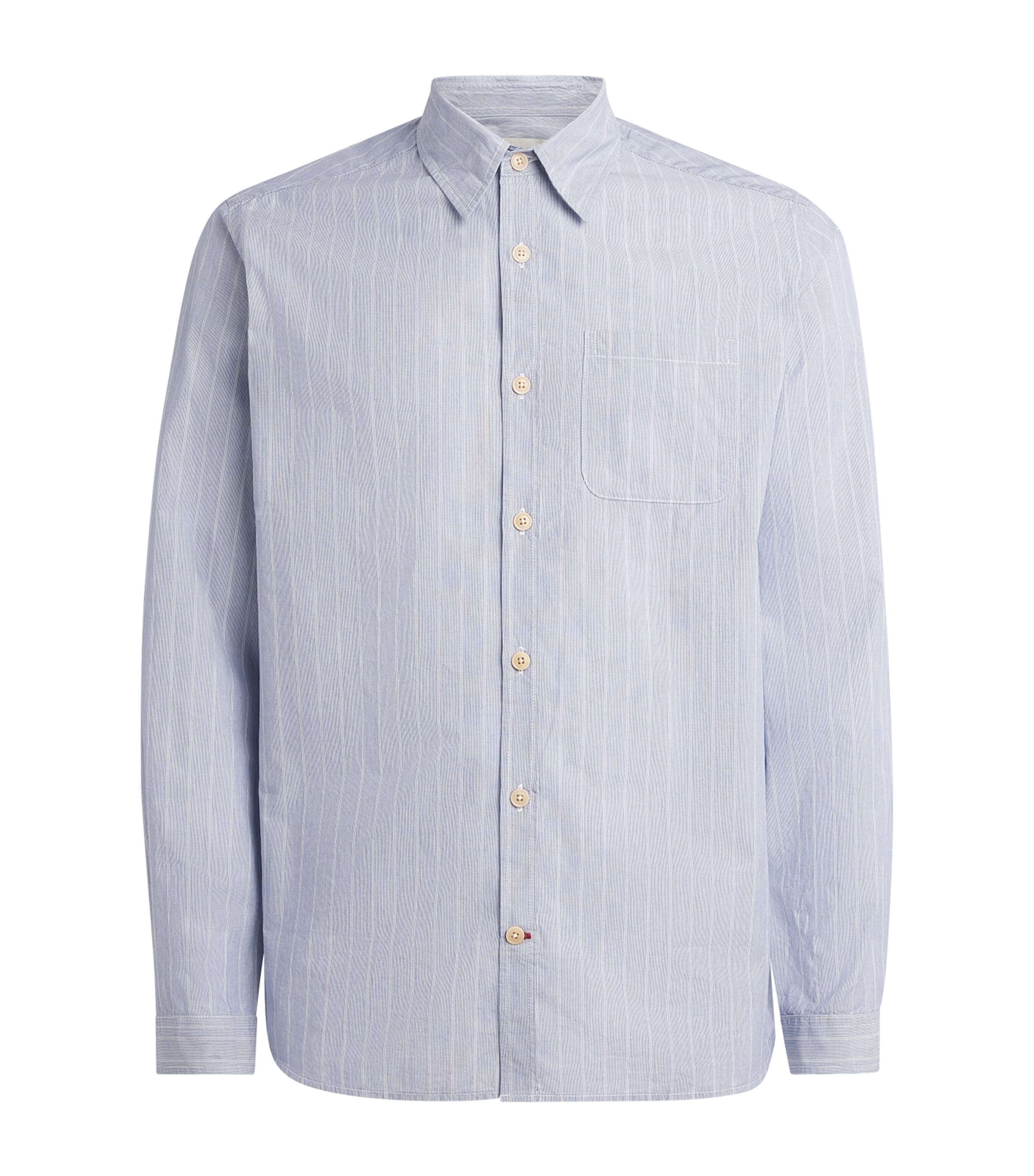 Oliver Spencer Mens Cotton Stripe New York Special Shirt Blue Image 1