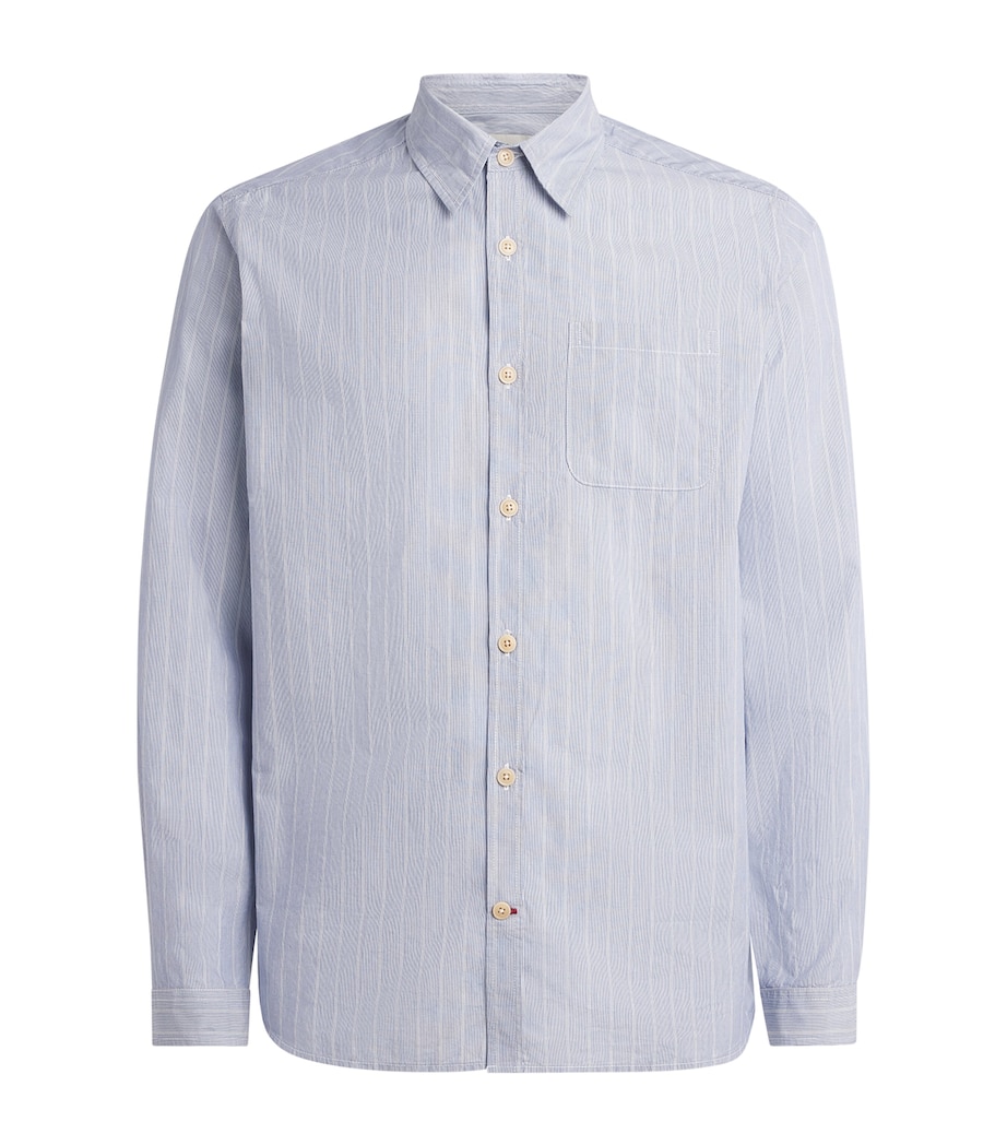 Oliver Spencer Mens Cotton Stripe New York Special Shirt Blue Image 1