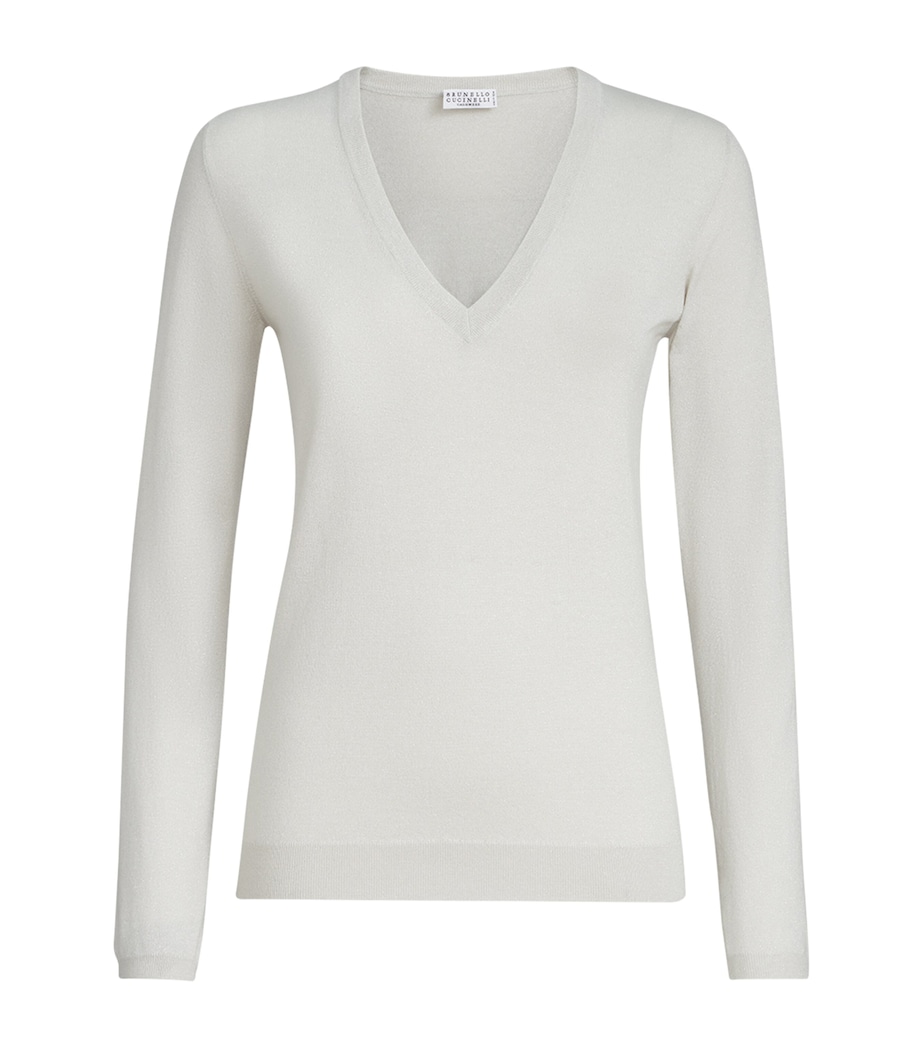Brunello Cucinelli Womens Cashmere-Silk-Blend V-Neck Sweater Image 1