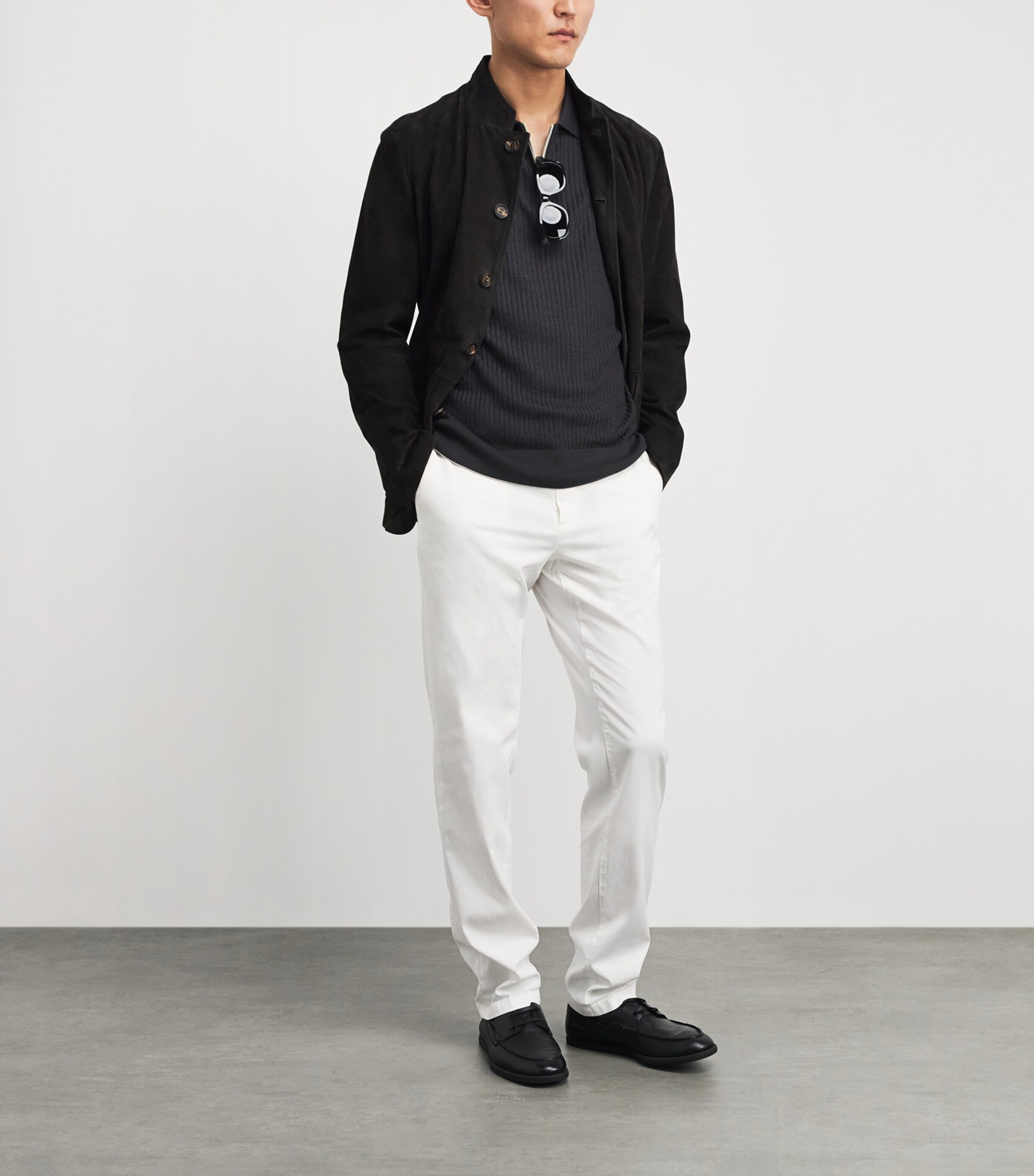 Eleventy Mens Wool-Silk Zipped Polo Shirt Nero E Sabbia Image 2