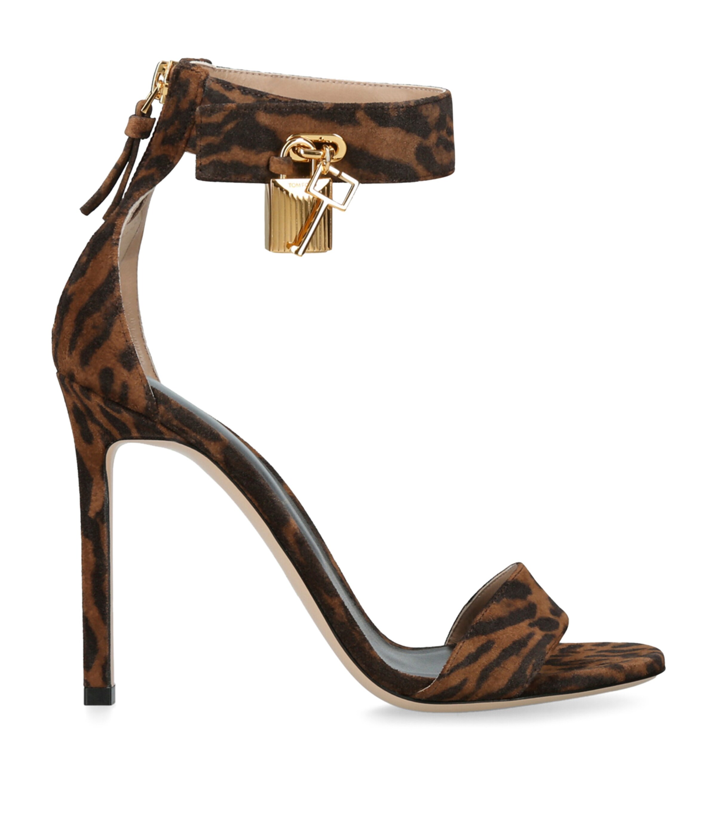TOM FORD Leather Ocelot Print Padlock Sandals 105 | Women Shoes | Heels | Sandals | Designers | Tom Ford | Women Trending Now | Shoes