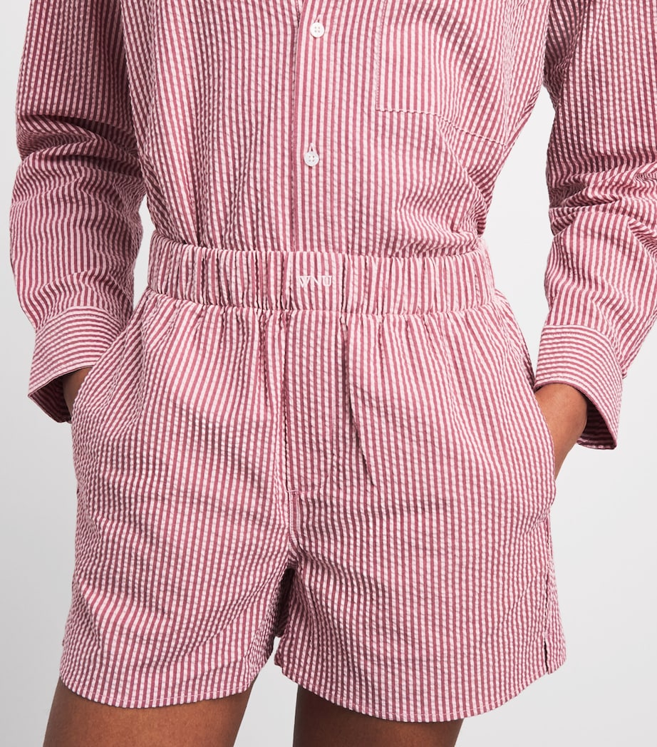 With Nothing Underneath Womens Cotton Striped Seersucker Boxer Shorts Pink Berry Stripe Image 3