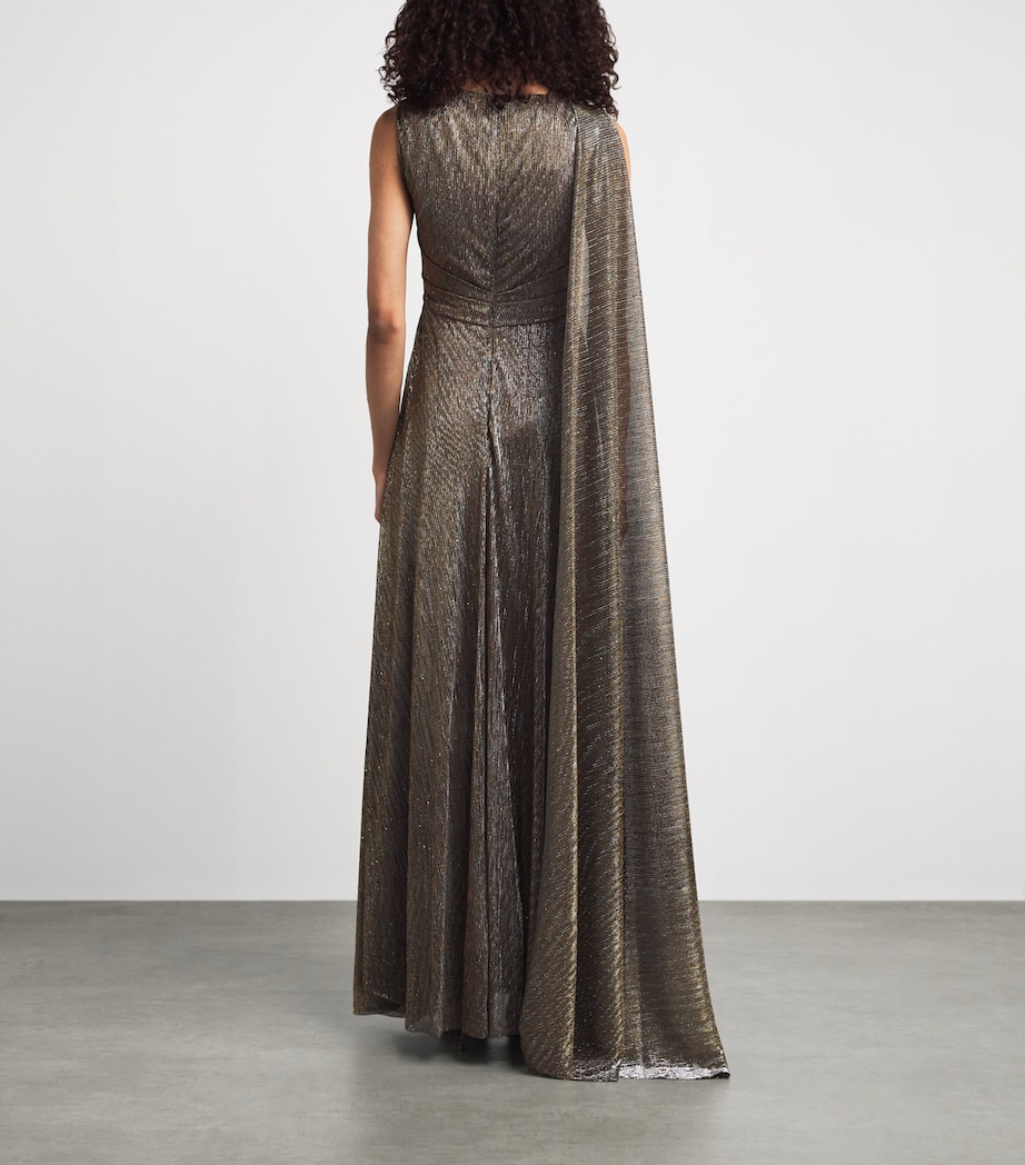 Talbot Runhof Womens Voile Cape Gown Gold Image 4