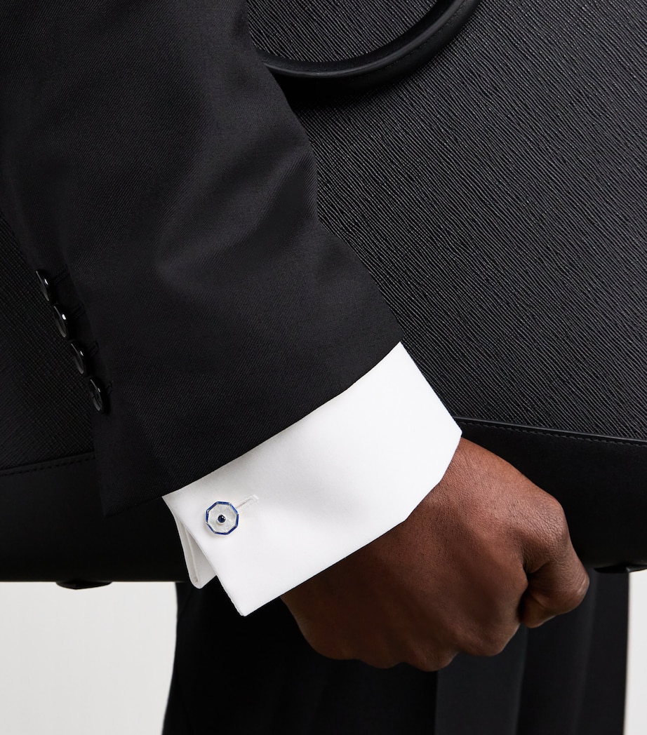 Deakin & Francis Sterling Silver, Mother-Of-Pearl and Sapphire Cufflinks Blue Image 2