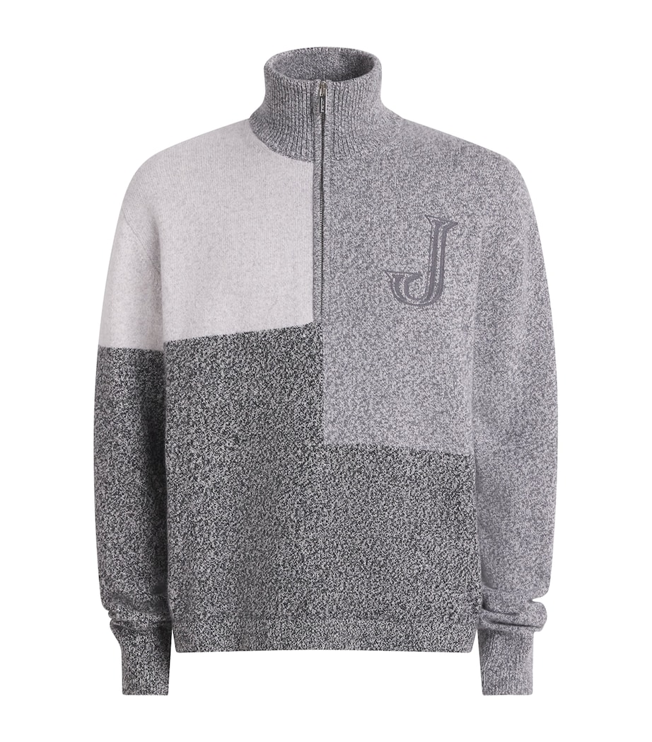 Jacquemus Mens Merino Wool-Cashmere Orlando Quarter-Zip Sweater Multi Grey Image 1