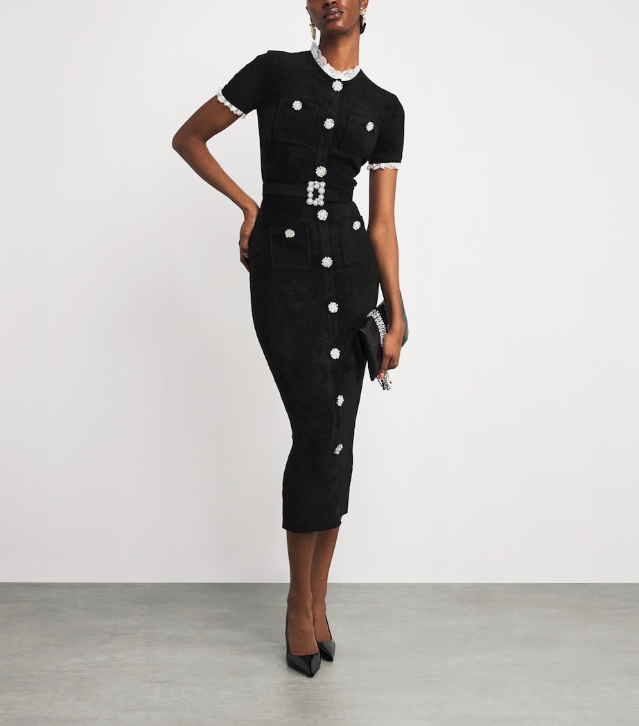 Chenille Lace-Trim Midi Dress BLACK Image 2