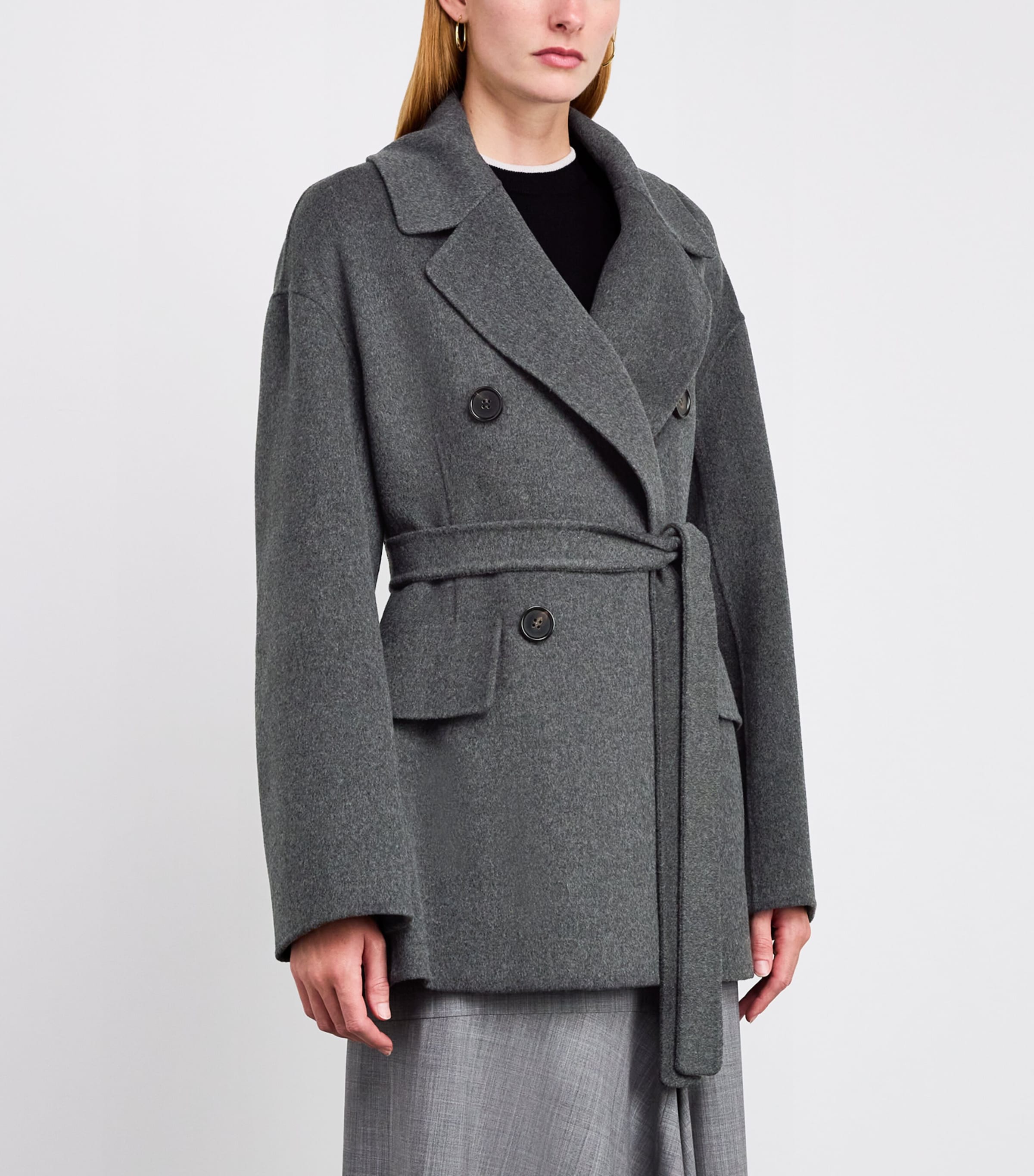 Camel Hair Belted Coat DARK GREY Image 3