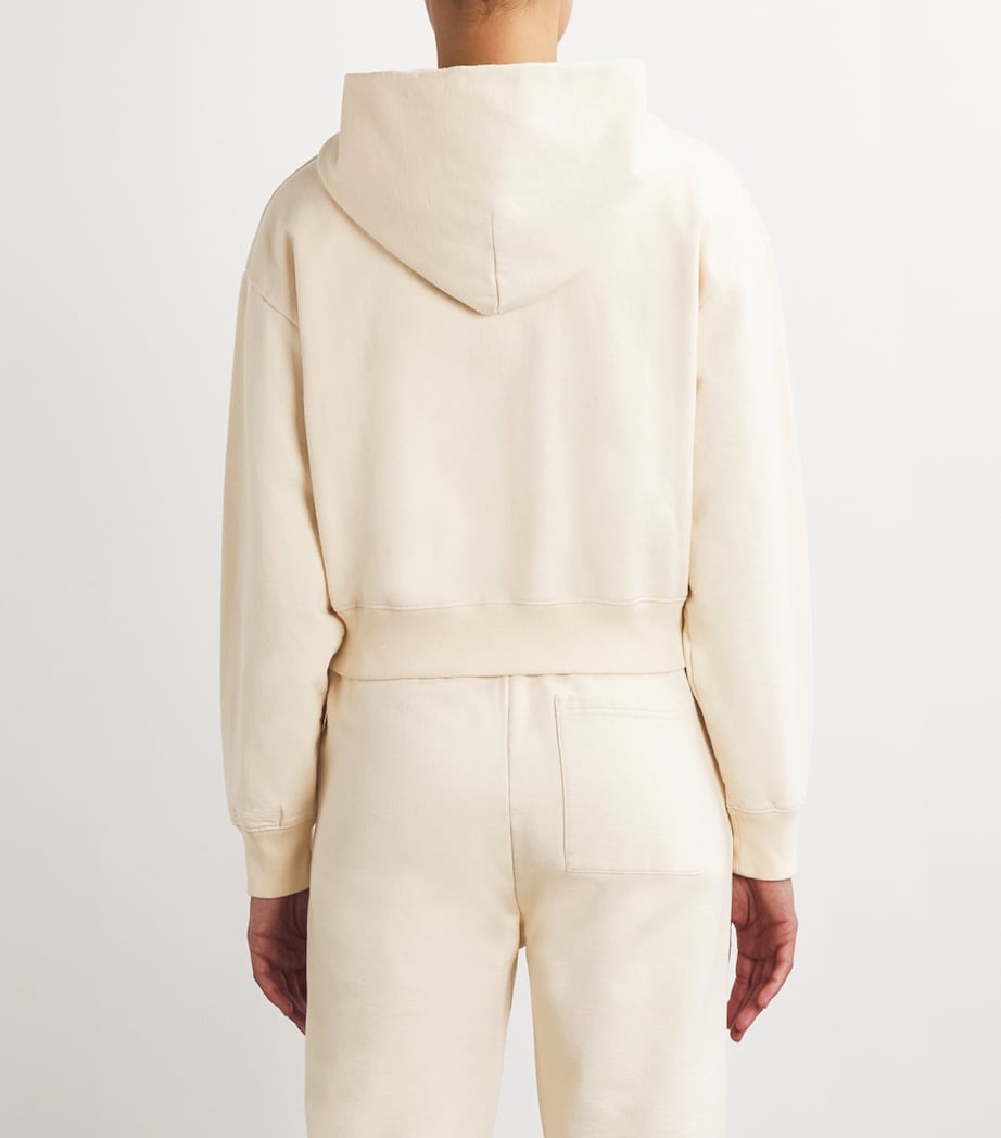 Sporty & Rich Womens Cotton Vendome Zip Hoodie Cream Chocolate Image 4