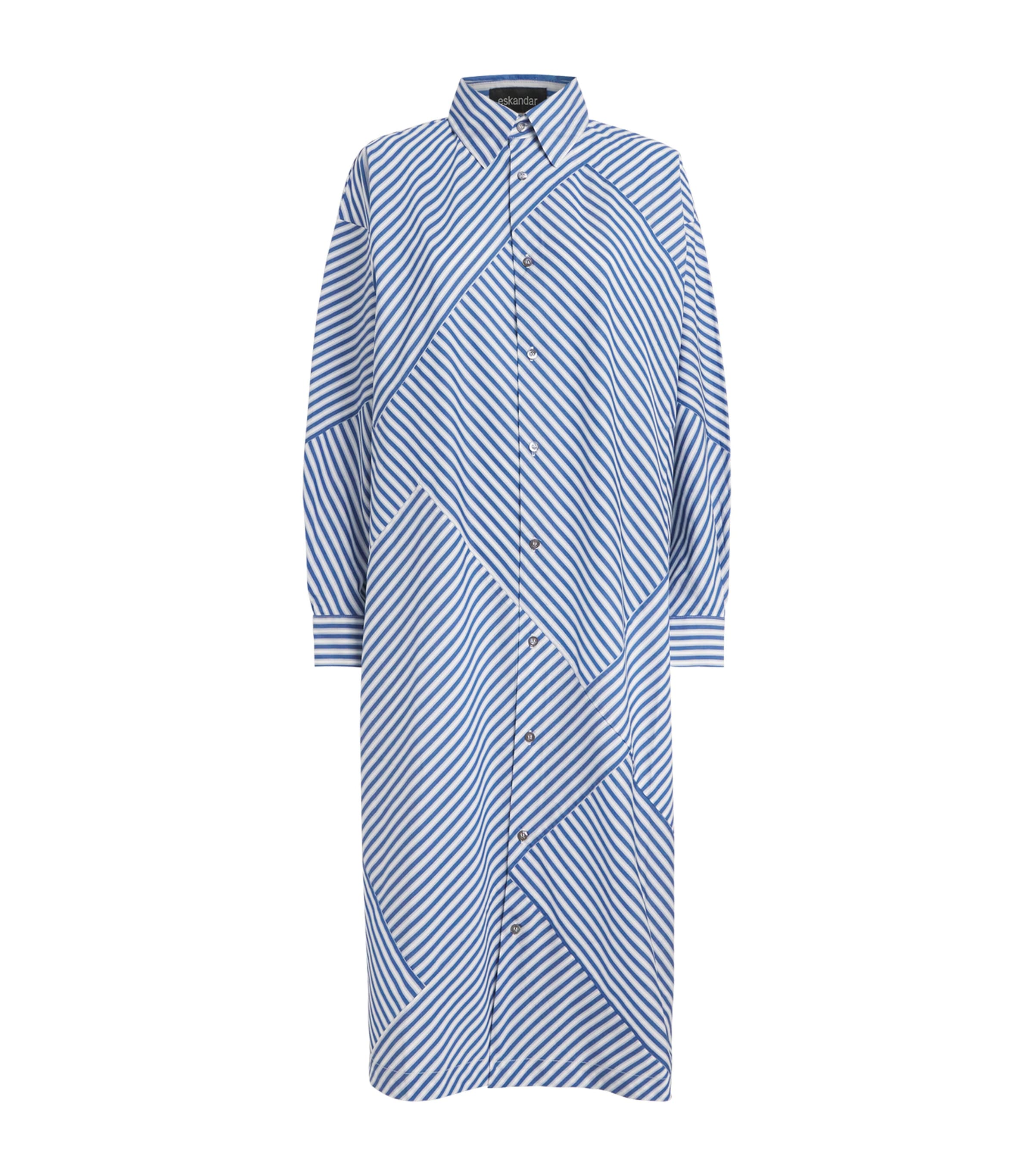 Eskandar Stripe A-line Midi Shirt Dress In Blue
