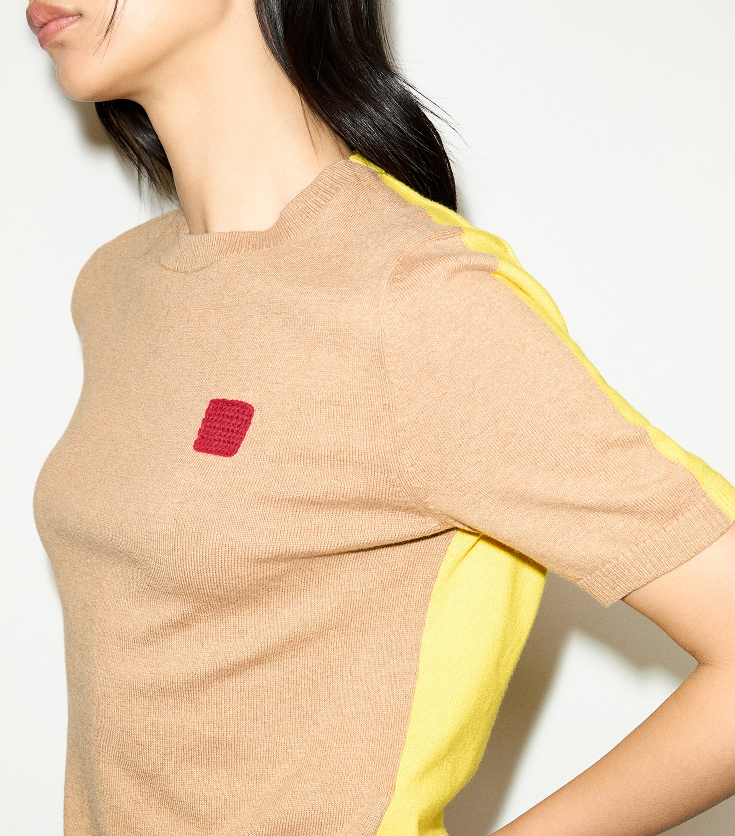 MAX&Co. Womens Cotton-Cashmere Reversible Short-Sleeve Sweater Camel Image 5