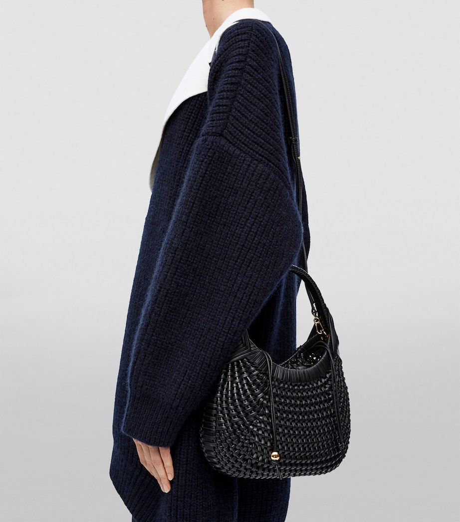 Leather Diamond Top-Handle Bag BLACK Image 12