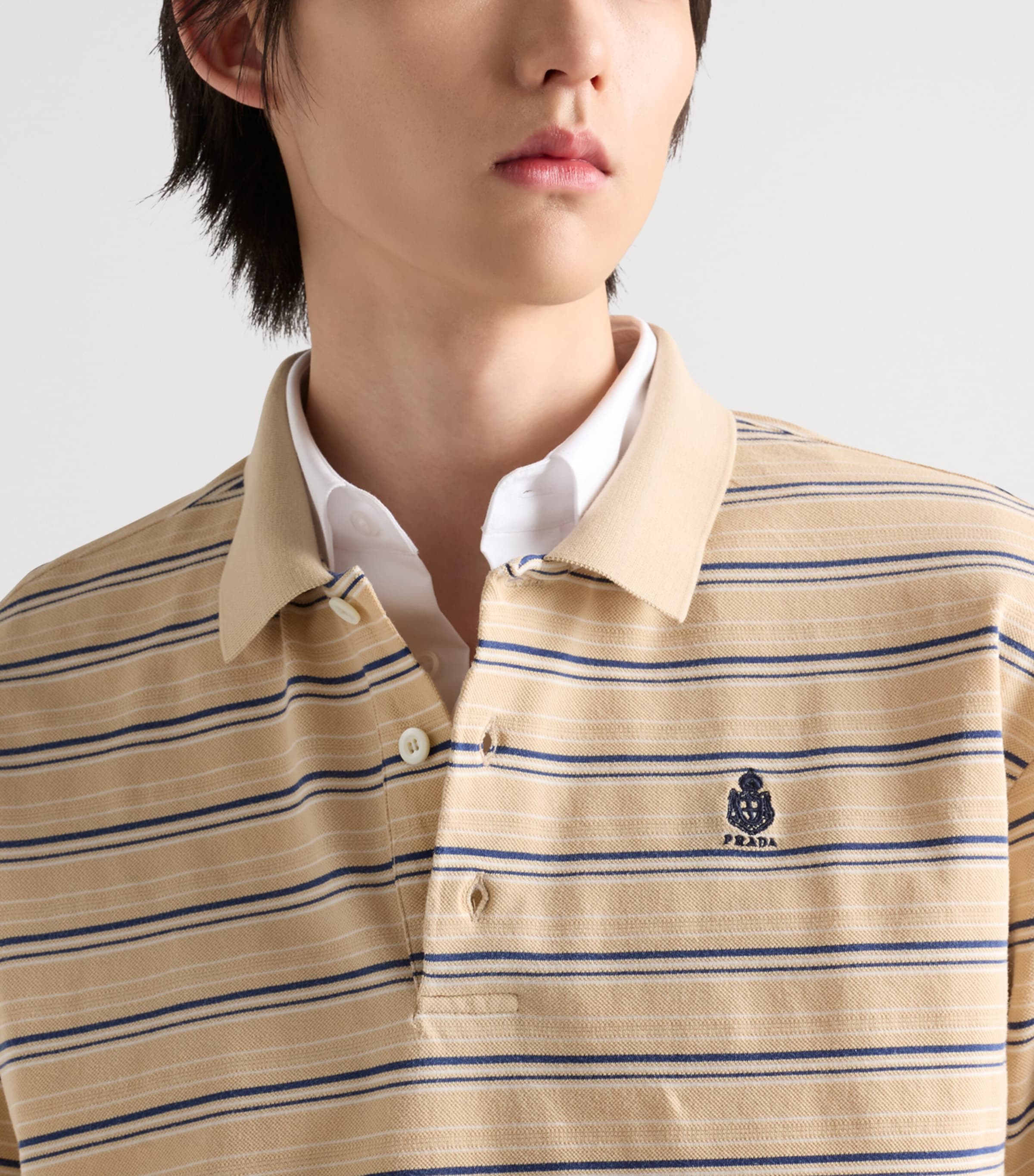 Prada Mens Cotton Embroidered Crest Shirt White Image 4