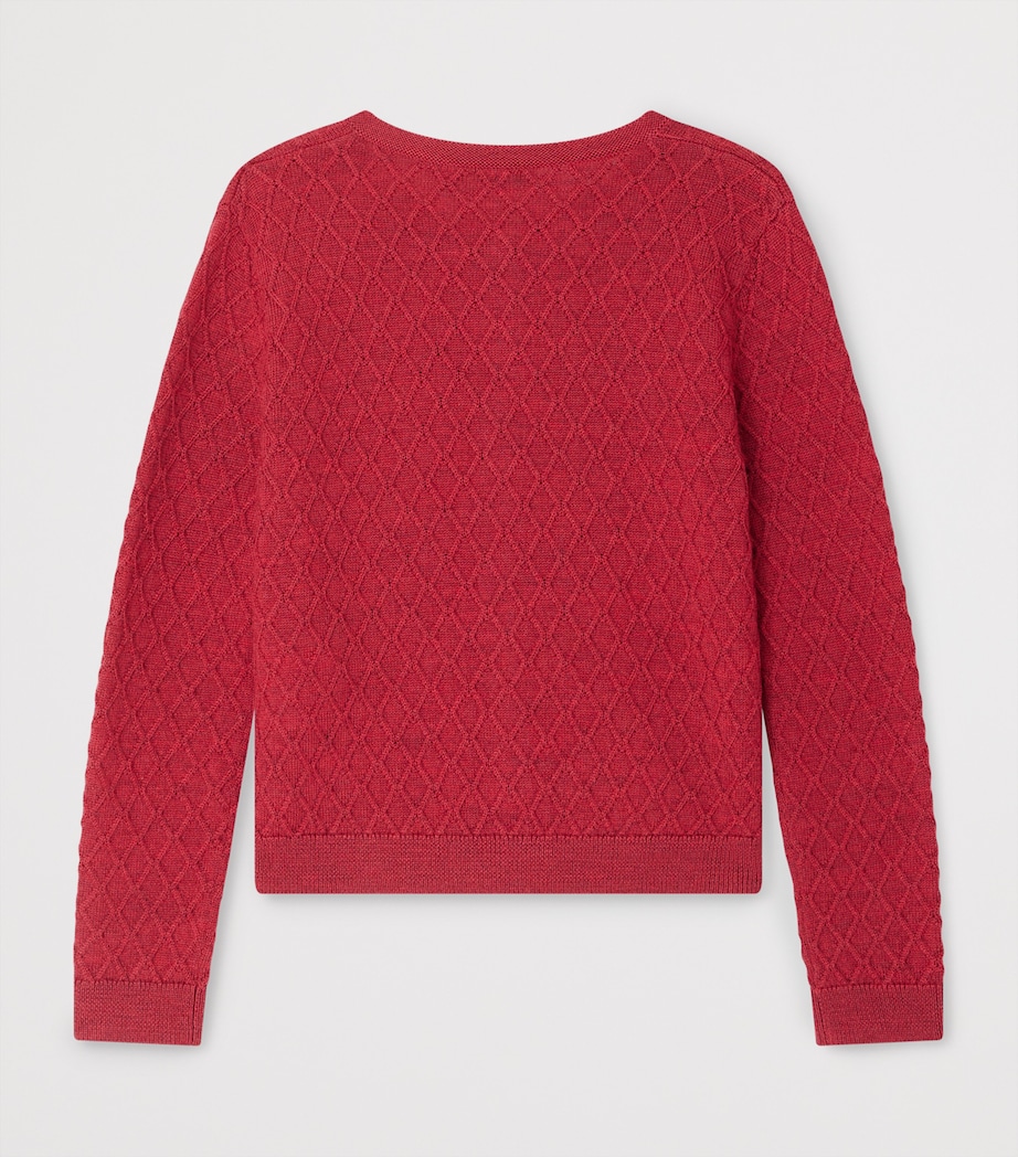 Wool Diamond-Knit Garancie Cardigan (10-14 Years) CERISE Image 2