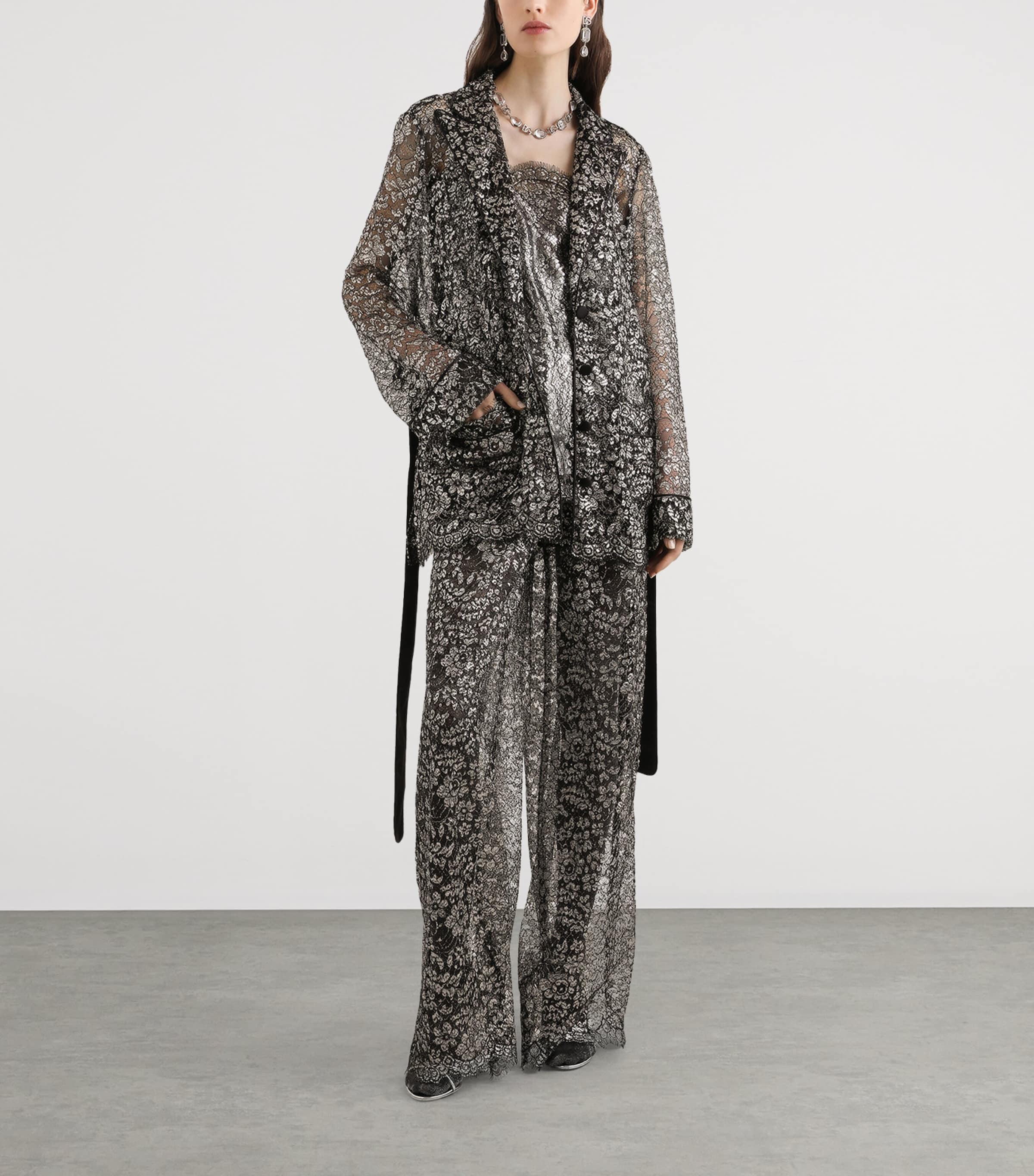 Floral Lace Blazer S0998-SILV Image 2