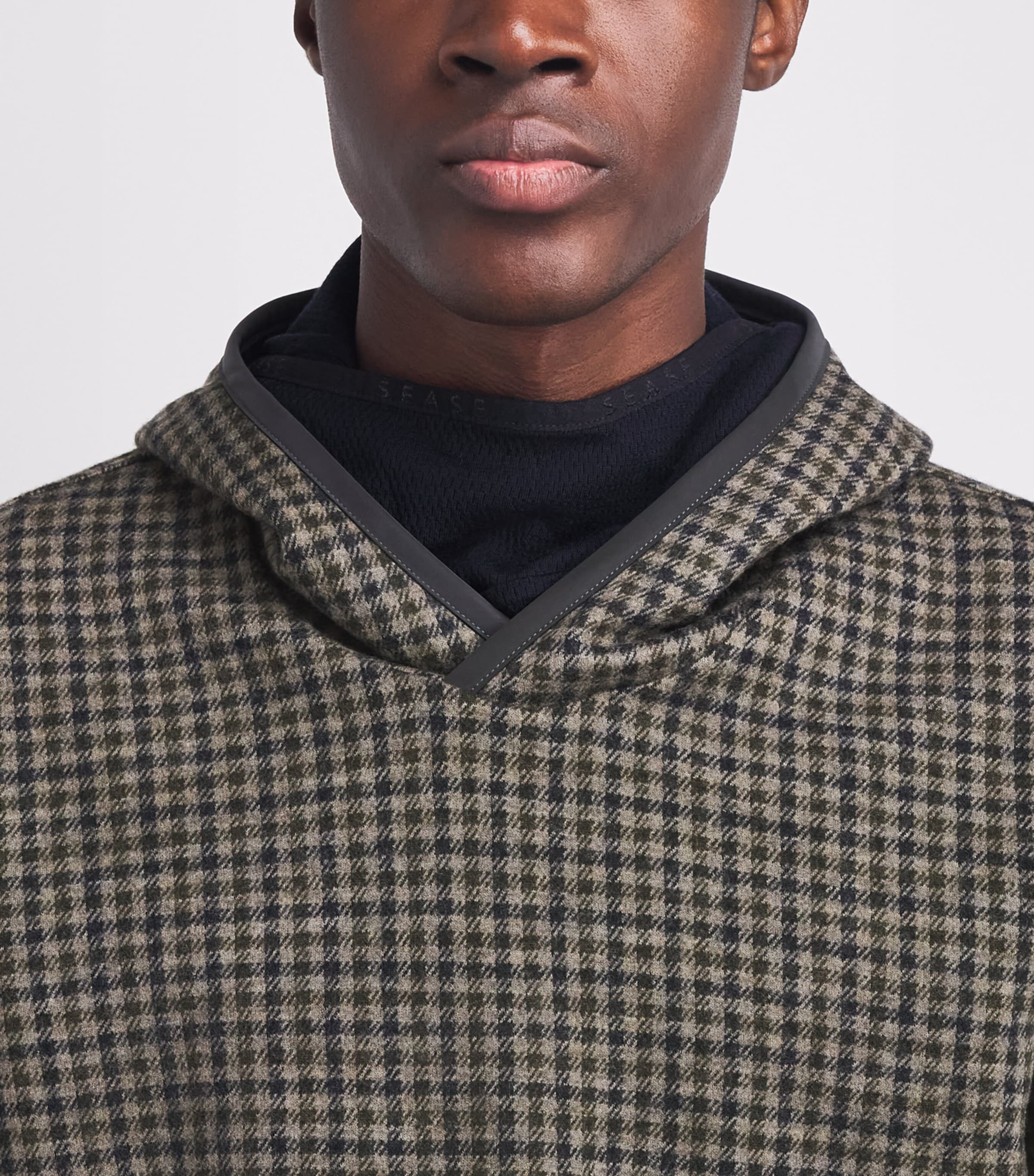 Sease Mens Virgin Wool-Blend Check Hoodie Blue Beige Image 3