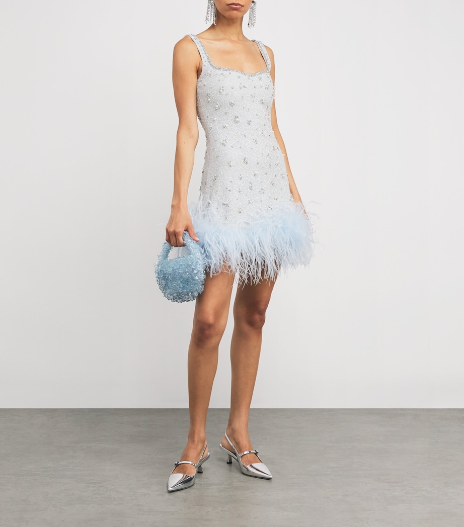 Feather-Trim Mini Dress AZURE Image 2