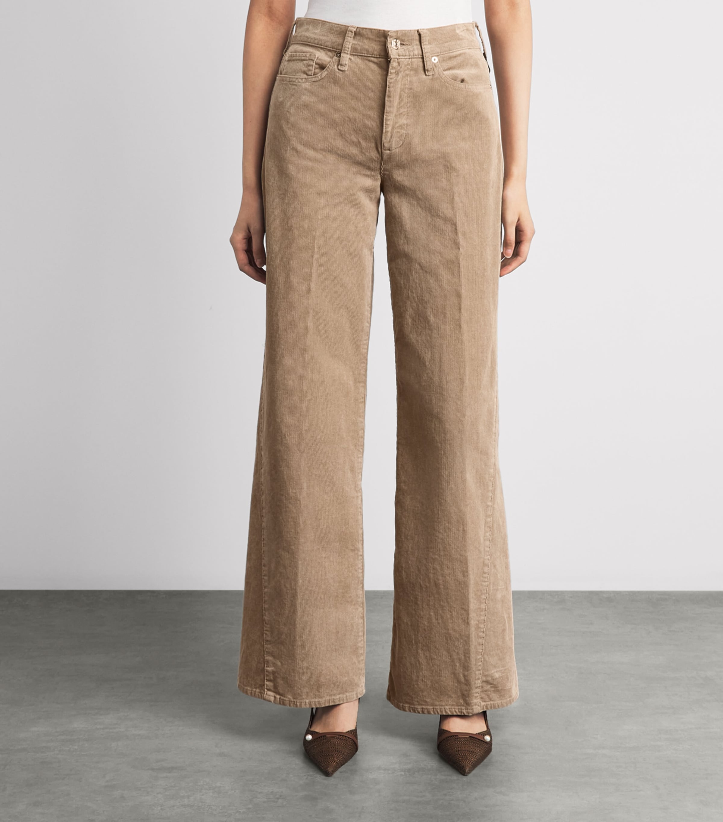 7 For All Mankind Womens Corduroy Lotta Wide-Leg Trousers Crdry Wntr Bge Image 4