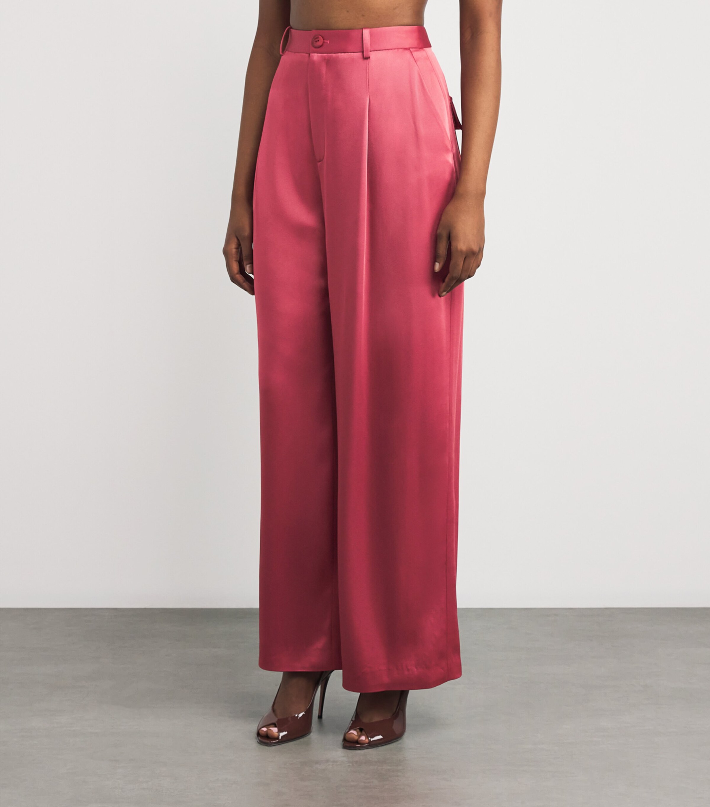 Satin Pleated Wide-Leg Trousers 678 DARK ROSE Image 3