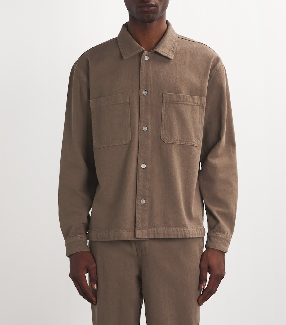 FRAME Mens Cotton Terry Double Pocket Shirt Taupe Image 3