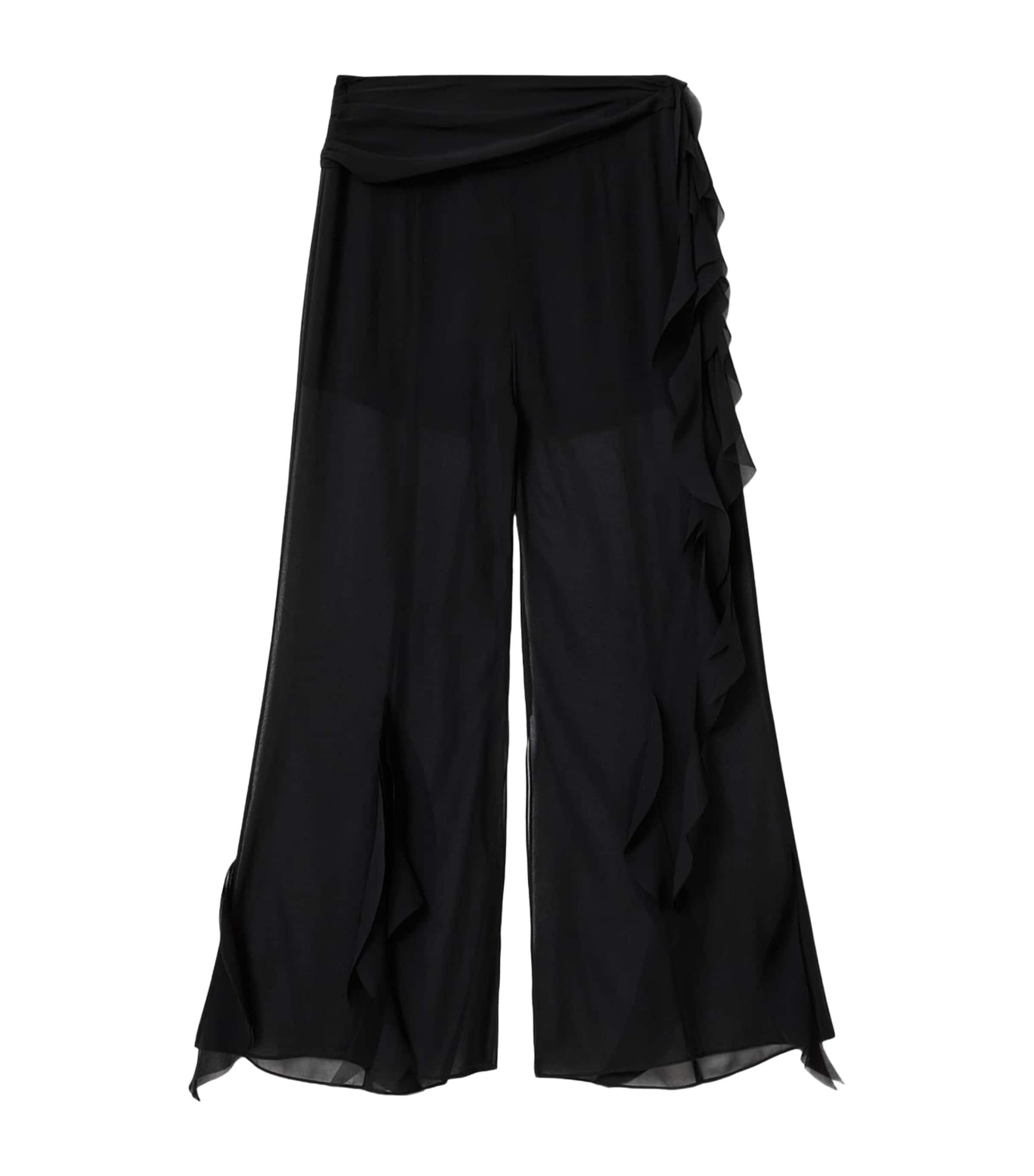 AllSaints Womens Frill-Trim Minna Trousers Black Image 1