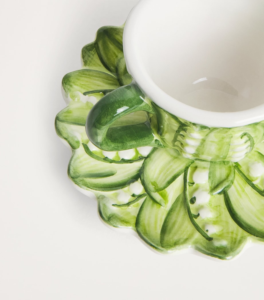 Lily of the Valley Coffee Cup and Saucer WHITE/GREEN Image 5