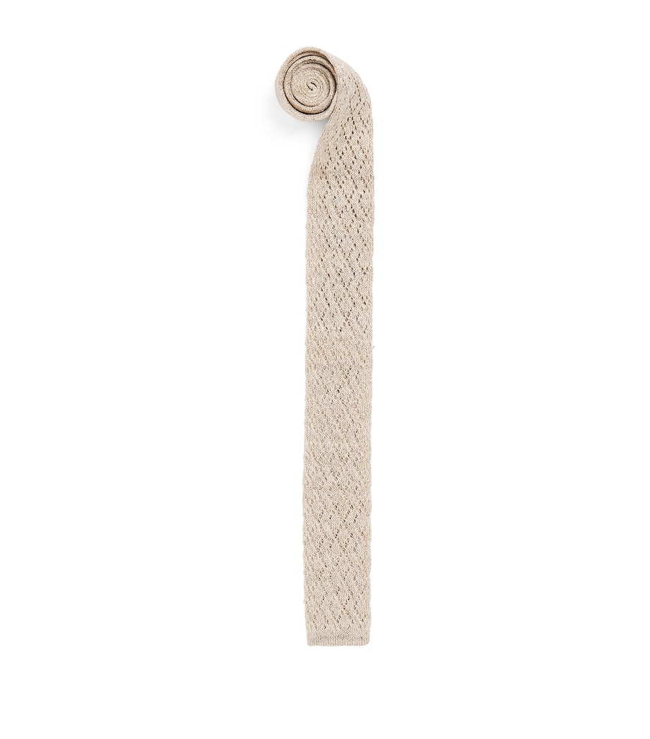 Eleventy Silk-Linen-Blend Skinny Scarf Sabbia Image 1