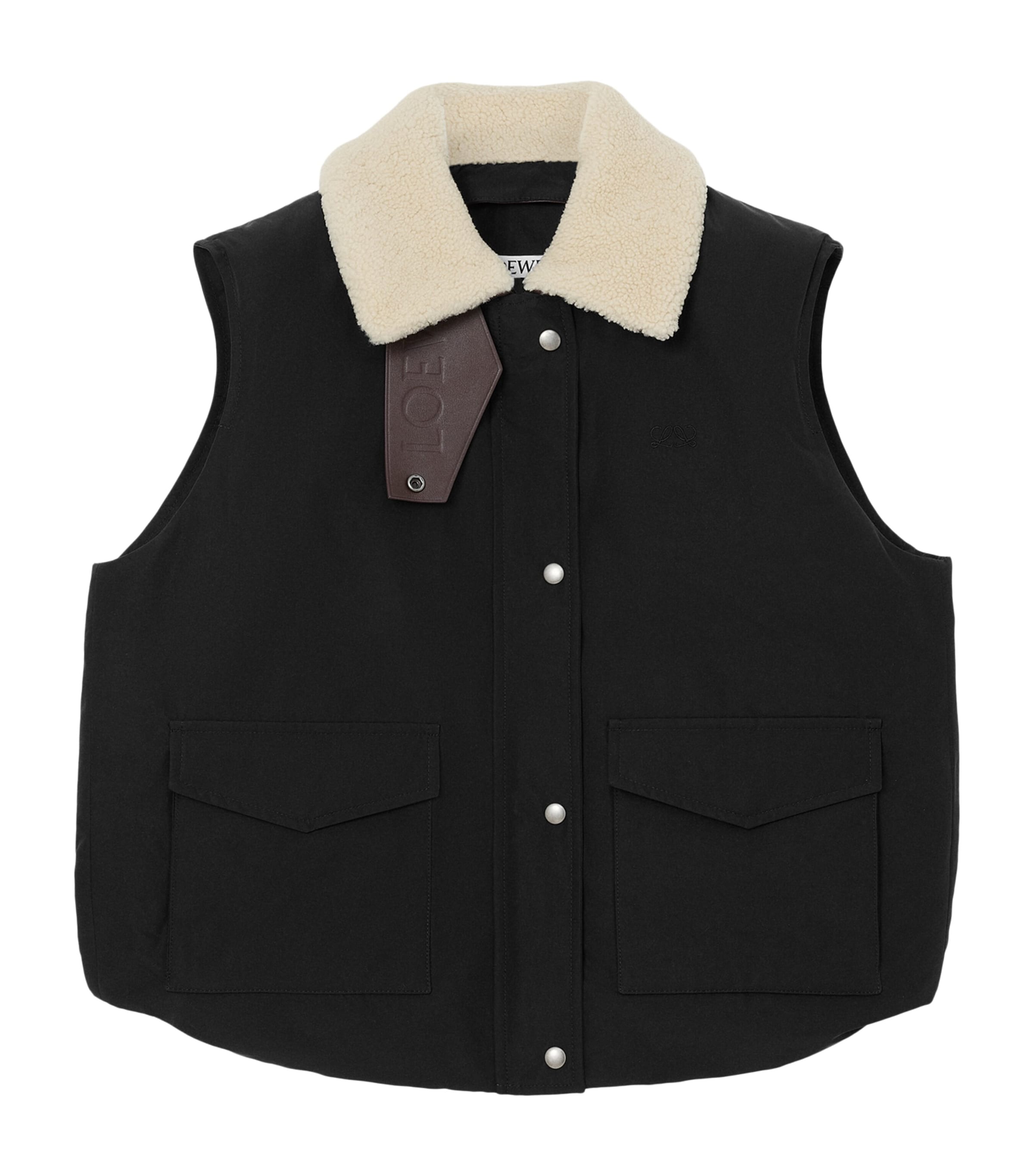 LOEWE Womens Technical Shearling-Collar Gilet Black Image 1