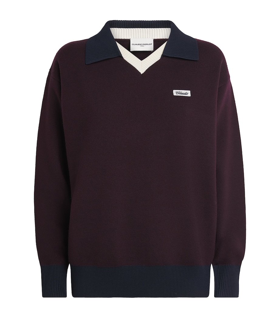 Claudie Pierlot Womens Wool-Blend Polo Sweater Multicolored Image 1