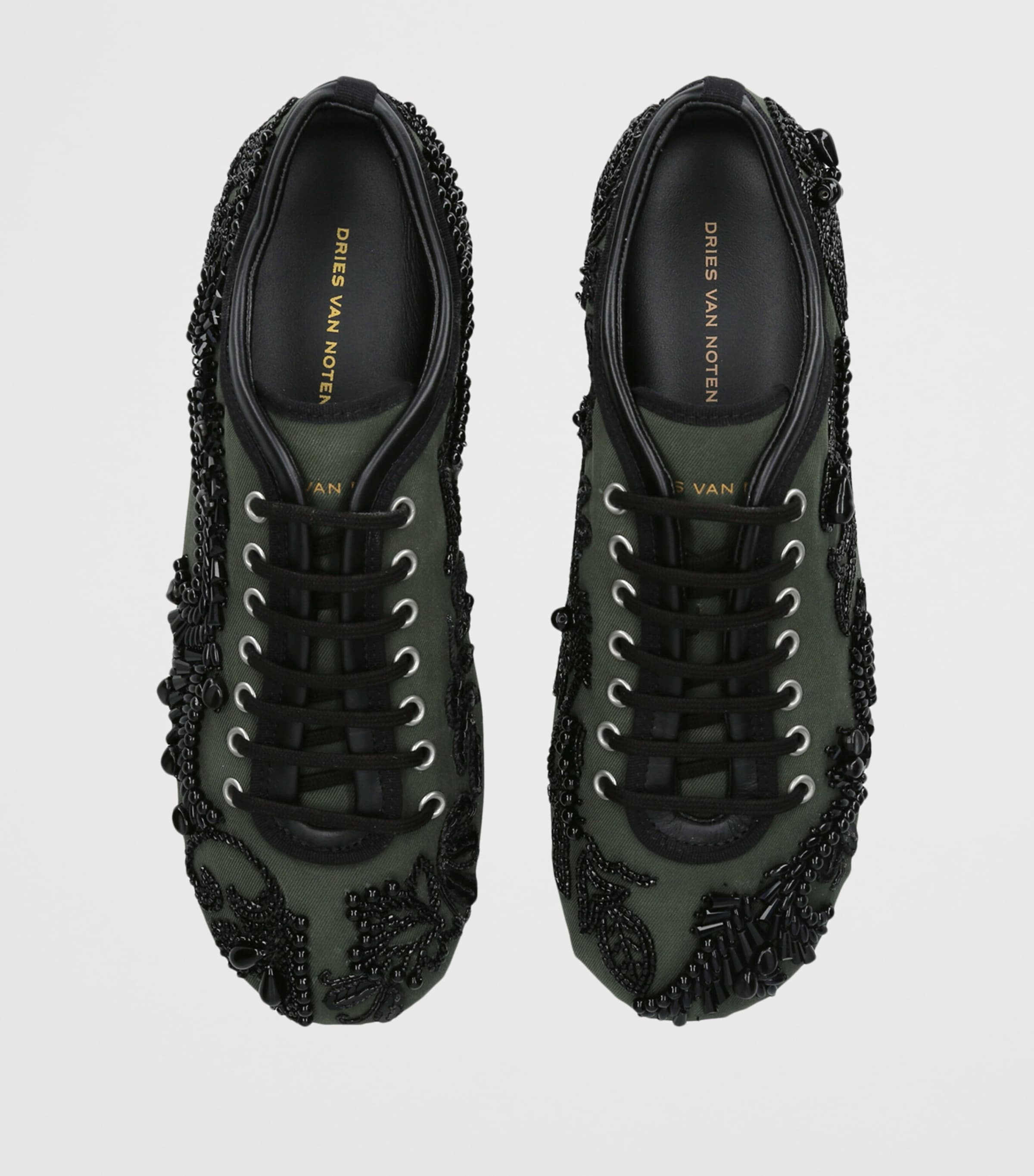 DRIES VAN NOTEN Leather Embellished Ballerina Sneakers Green Comb Image 4
