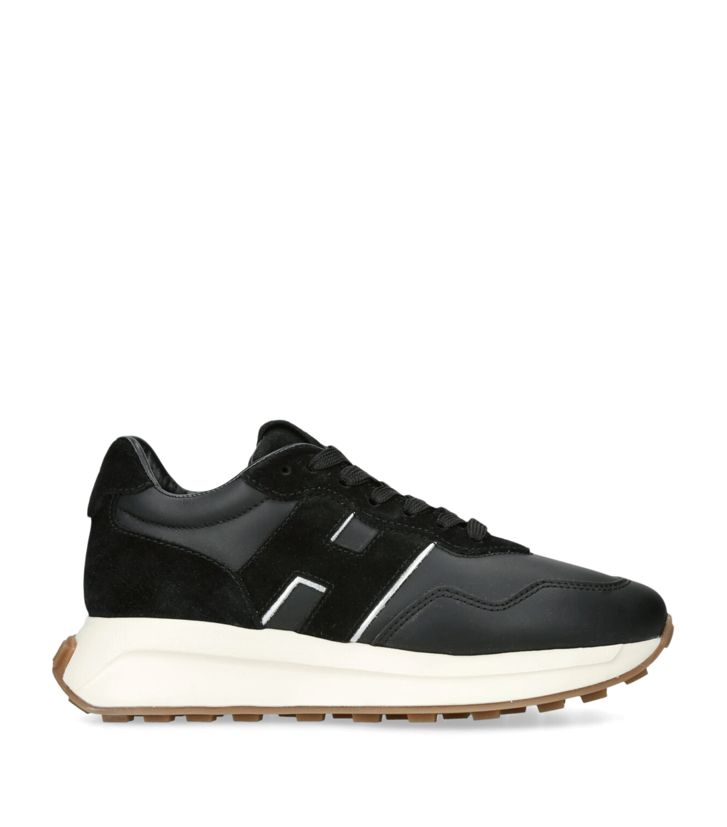 Hogan Streamlined Black Sneakers With Suede Texture In Black
