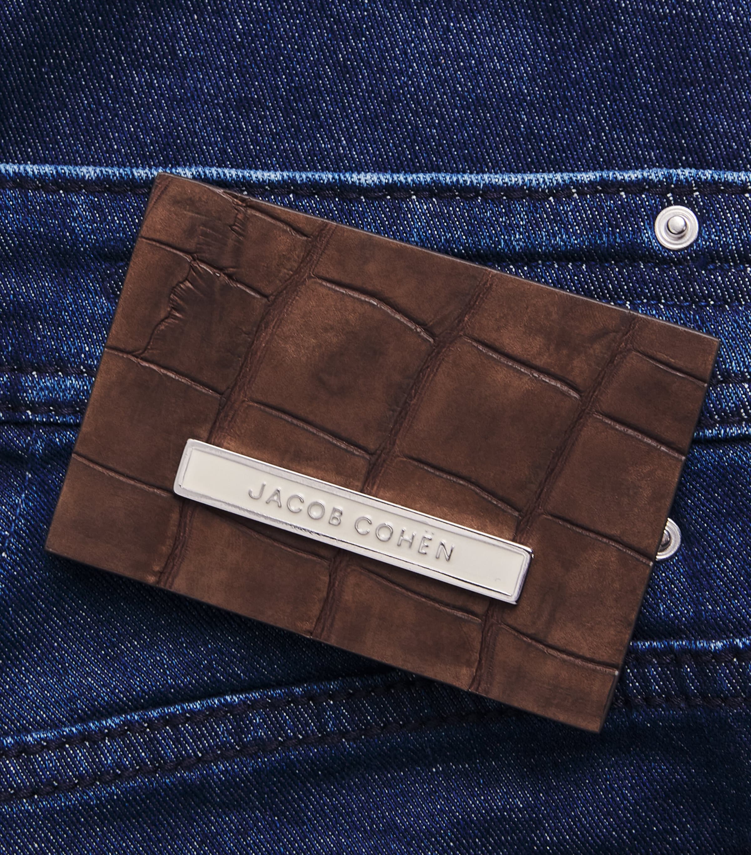 JACOB COHËN Mens Crocodile Leather Patch Straight Jeans Dark Blue Image 6