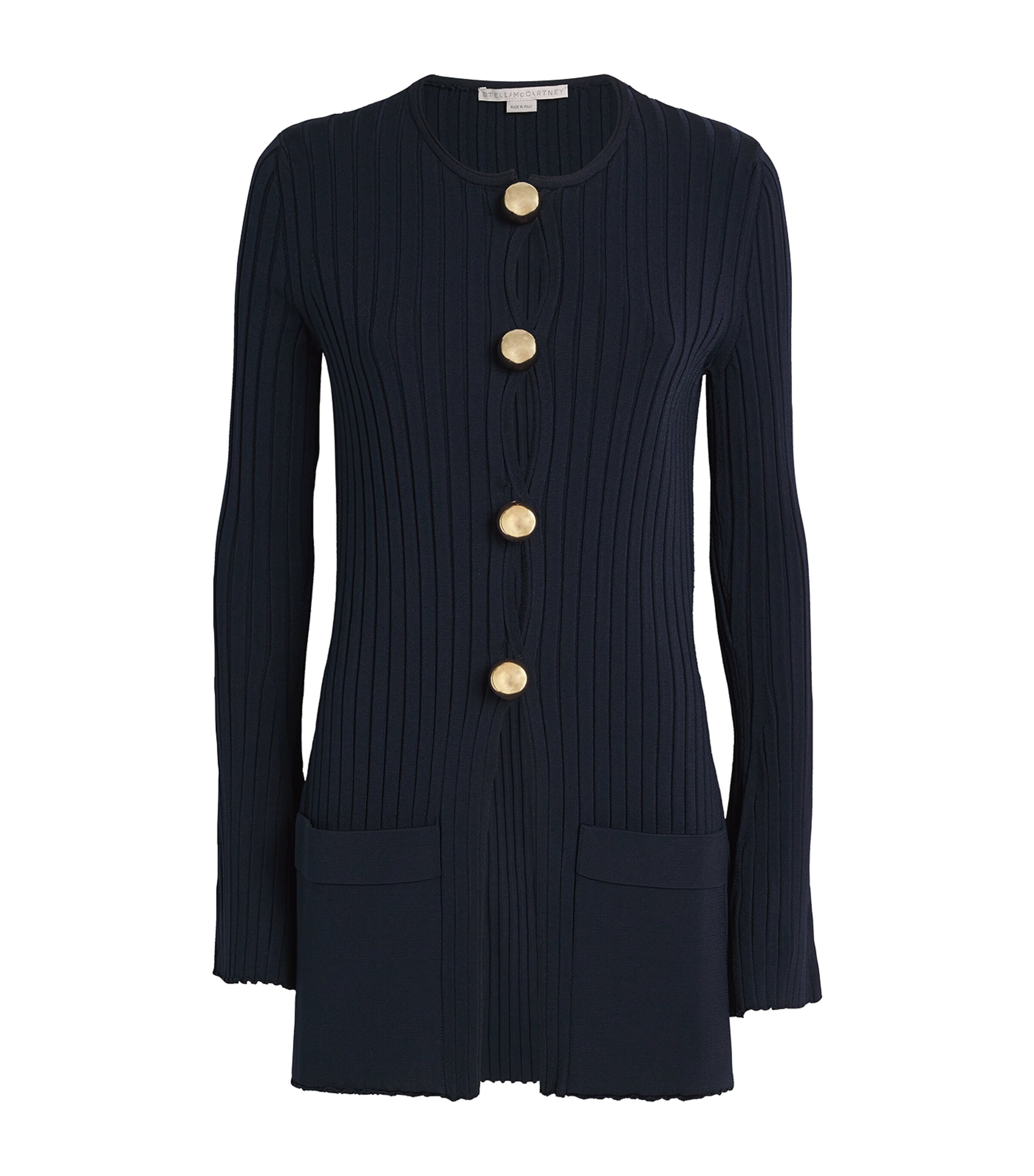 Stella Mccartney Ribbed Knit Marble-button Cardigan In Navy