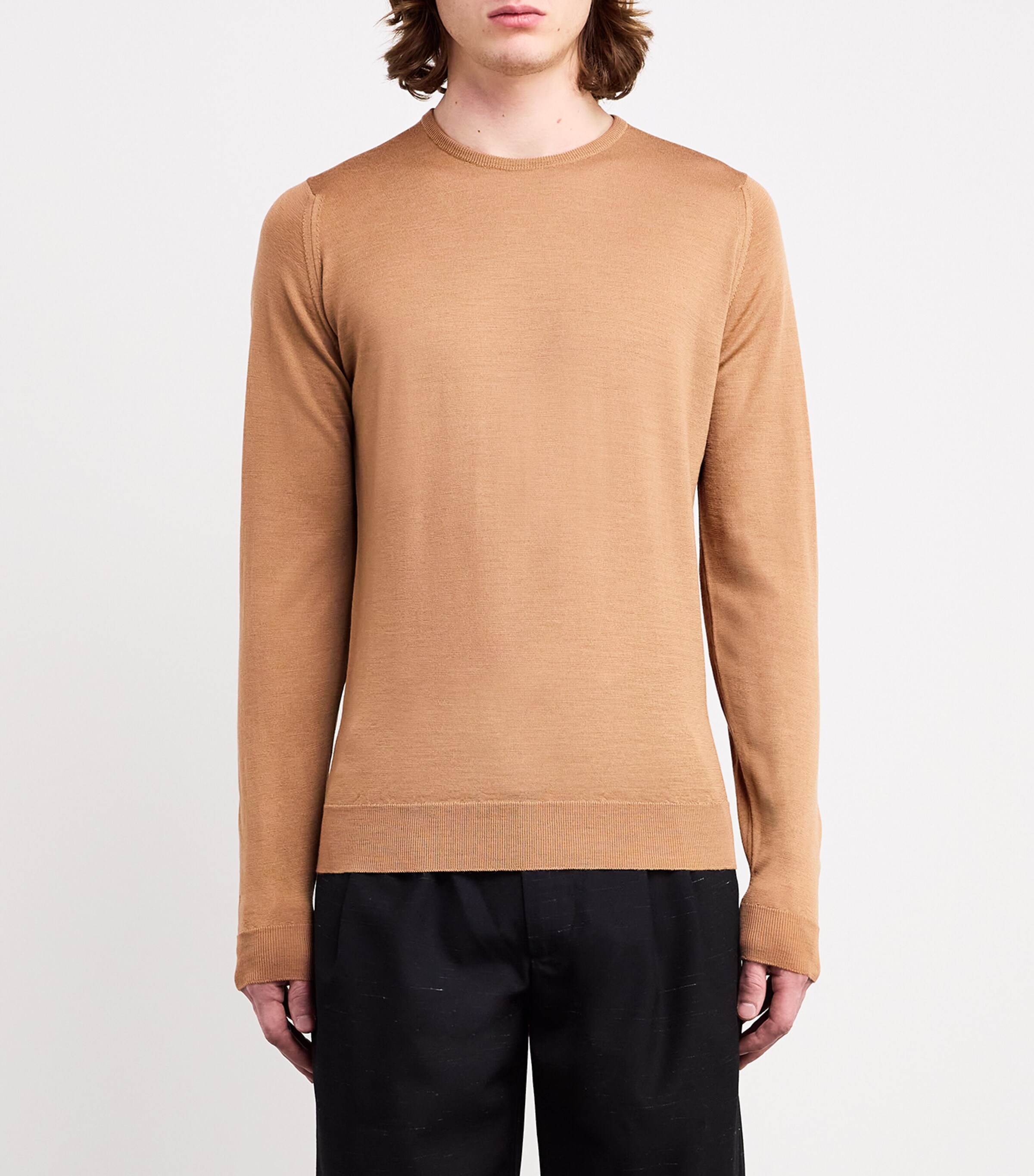 John Smedley Mens Merino Wool Lundy Sweater Nutmeg Image 3