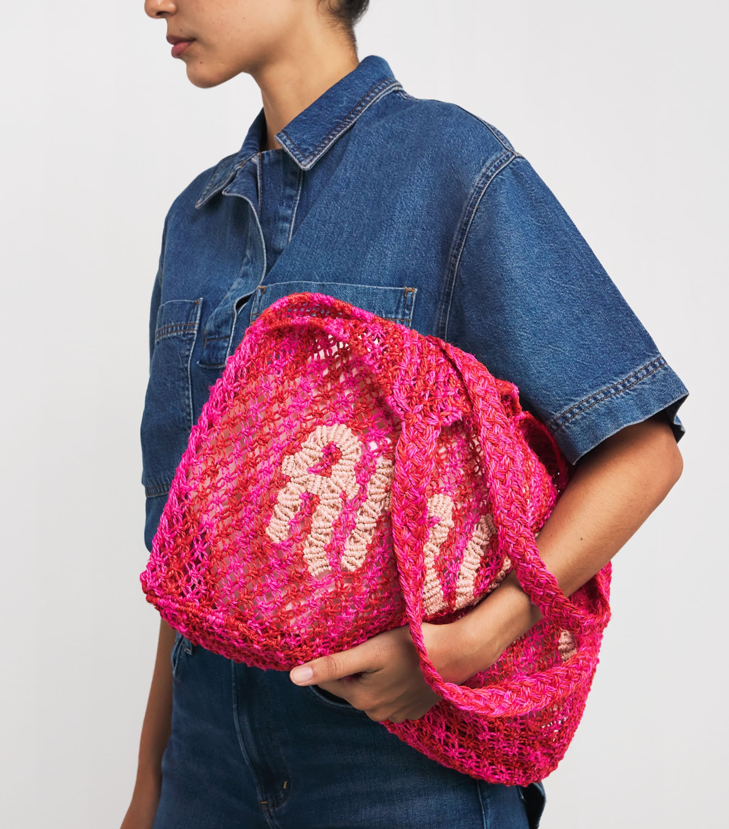 Large Stripe Dora Amore Tote Bag PINK SCARLET NATURAL Image 2