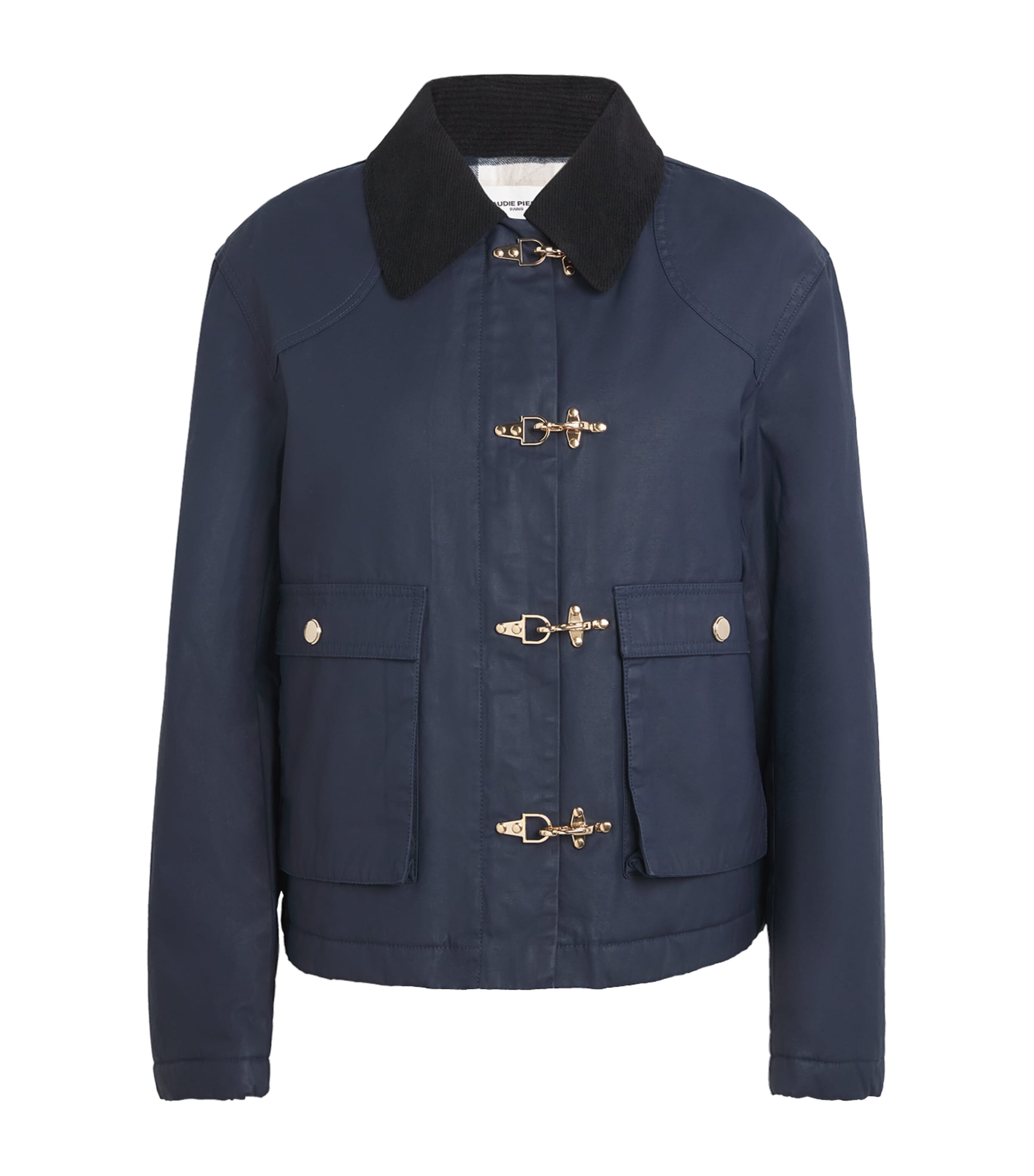 Claudie Pierlot Womens Navy Contrast-collar Short Waxed Parka Coat In Blue