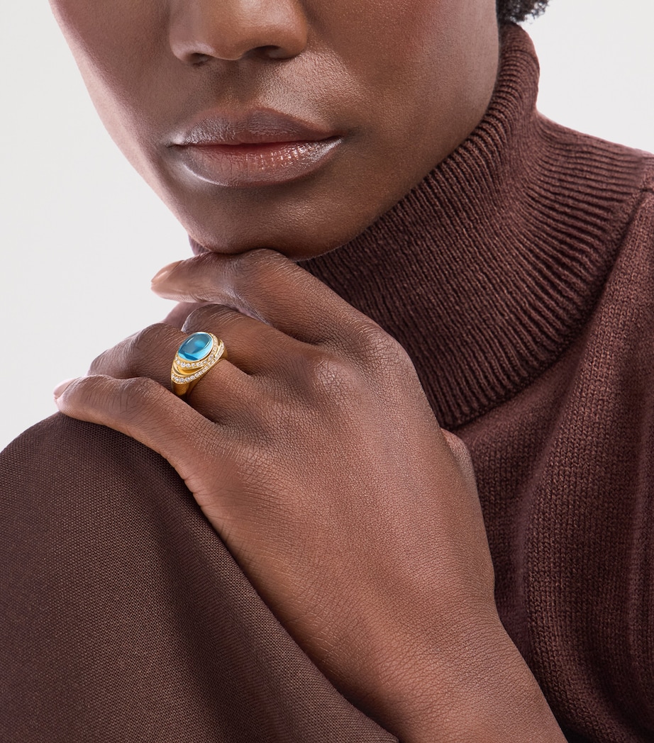 Bvlgari Yellow Gold, Diamond and Topaz Cabochon Ring Gold Image 2