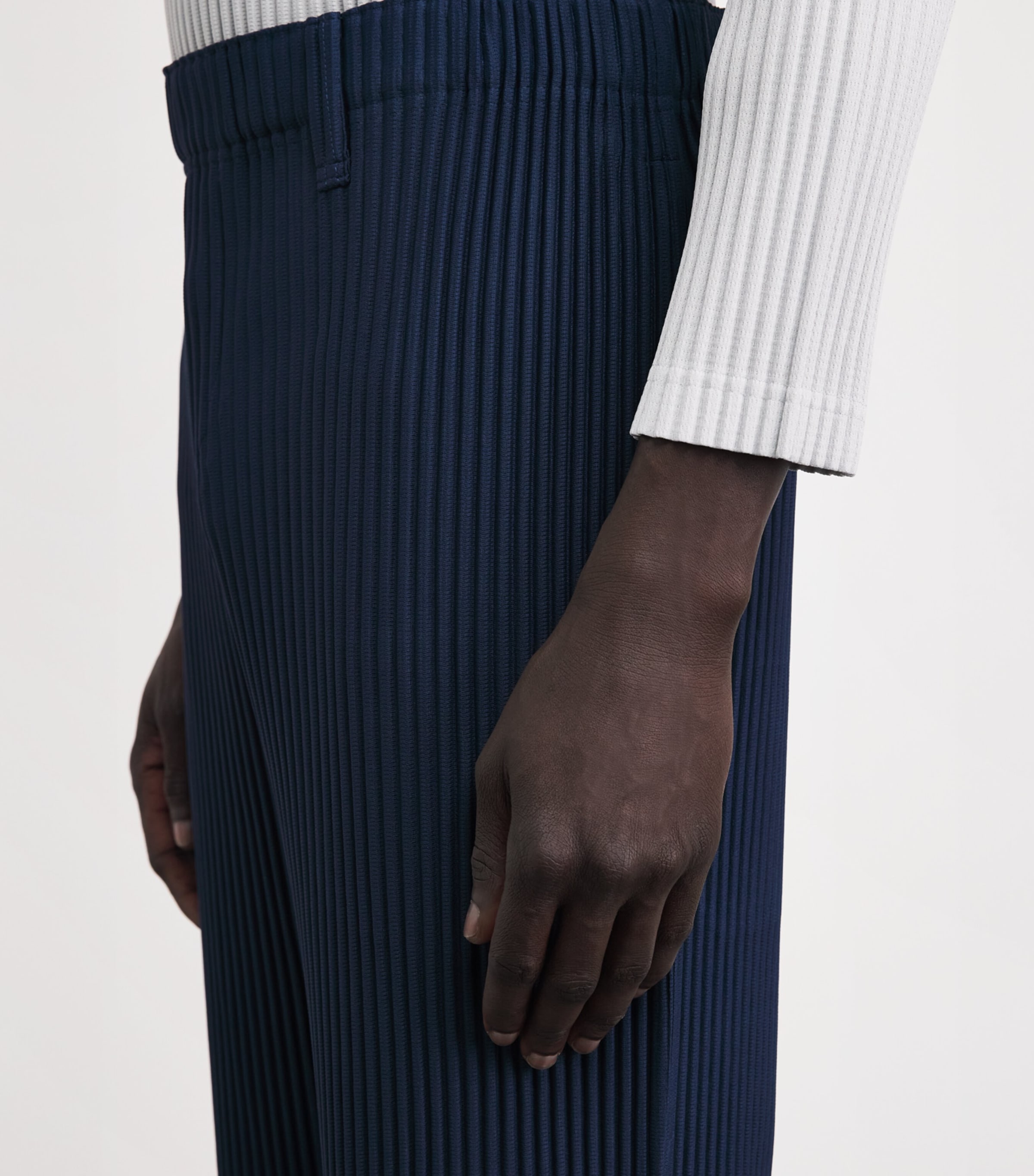 Homme Plissé Issey Miyake Mens Pleated Straight Trousers Manarola B Nvy Image 3