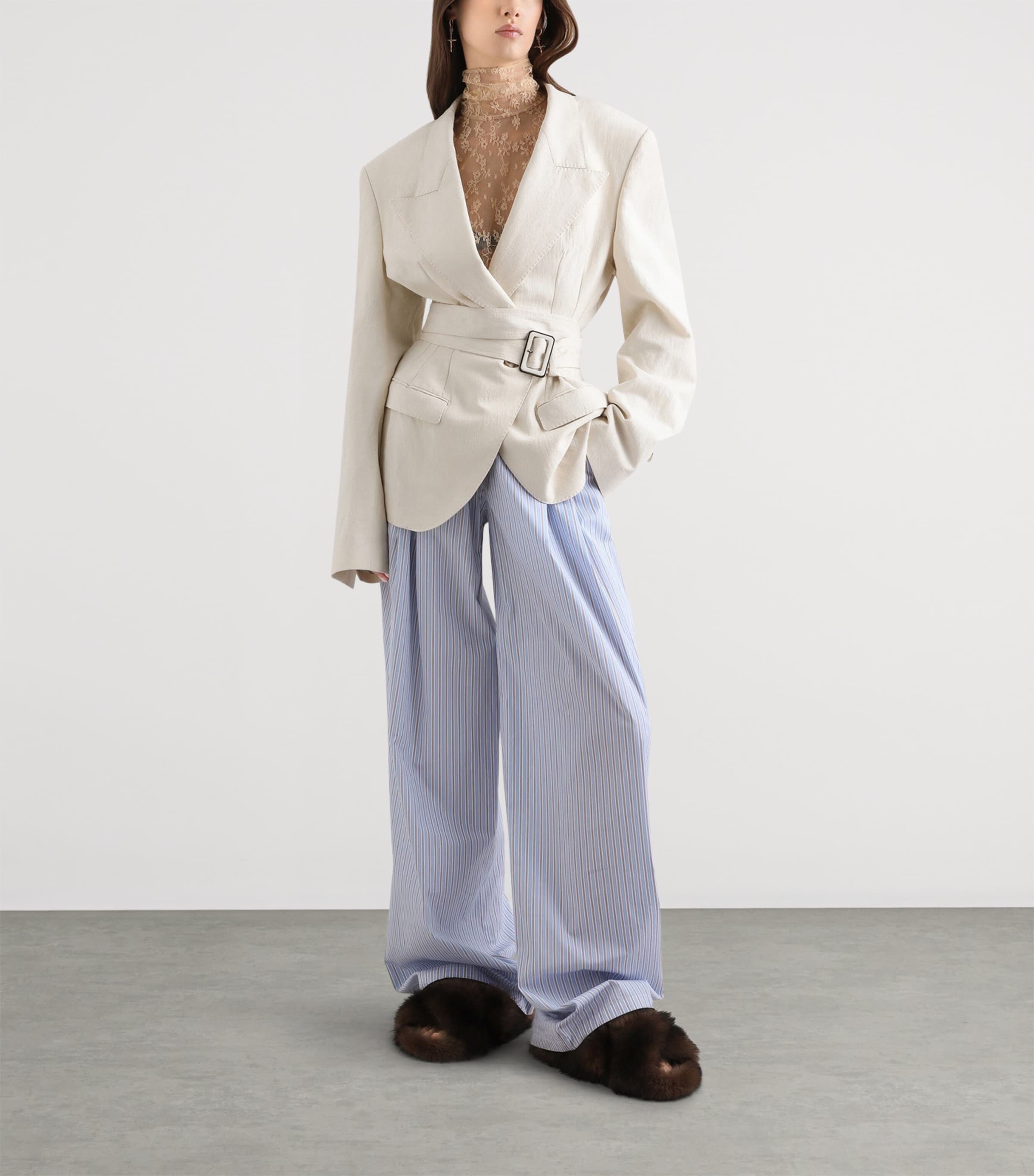 Dolce&Gabbana Womens Cotton-Silk Stripe Trousers Stri Image 2
