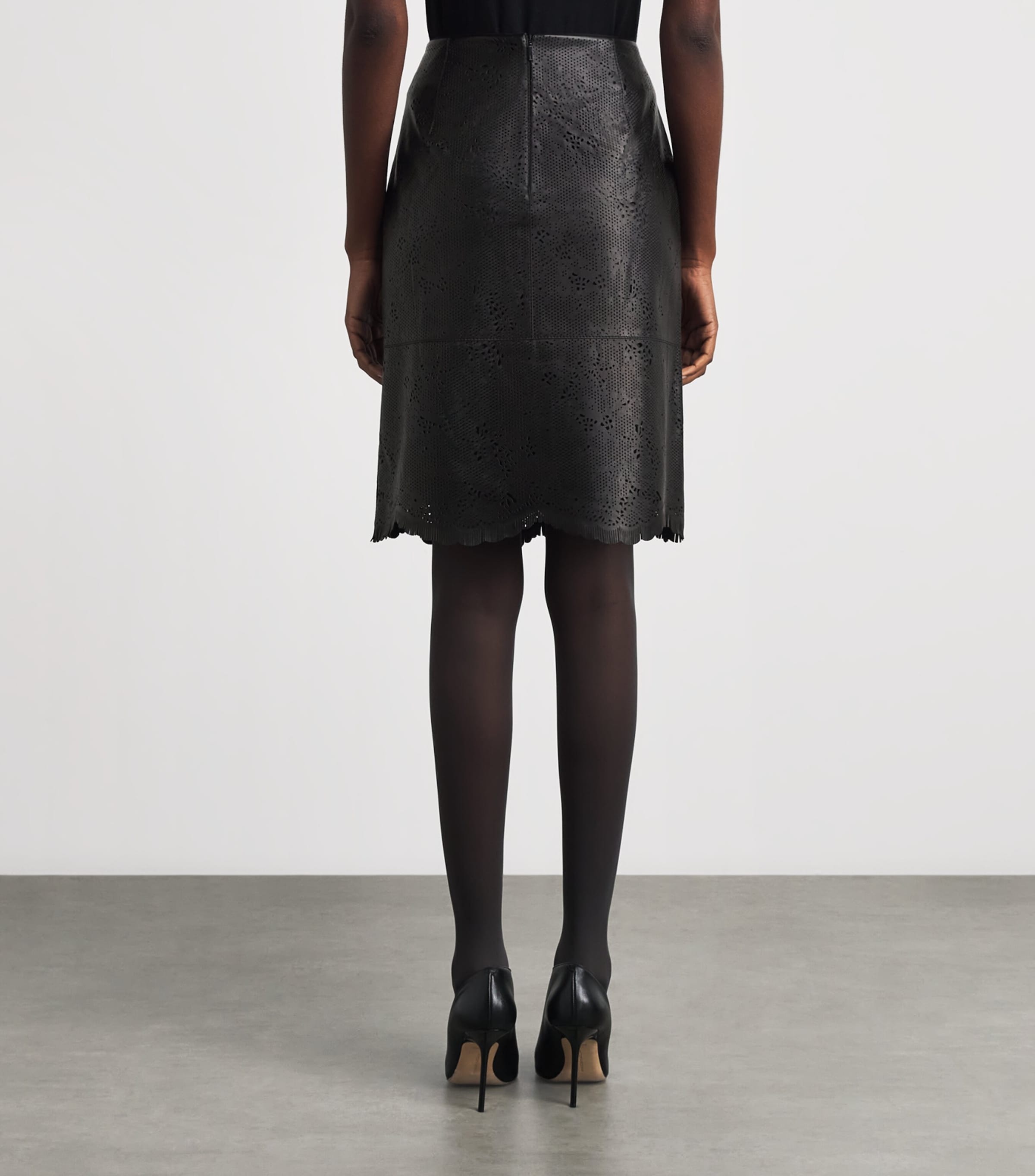 Lafayette 148 Womens Lambskin Laser-Cut Mini Skirt Black Image 5