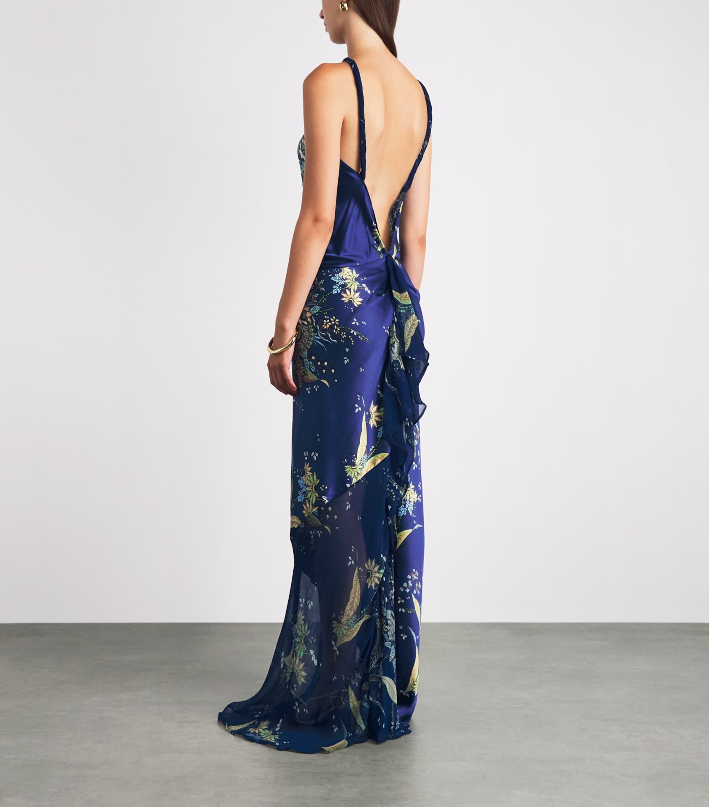 STAUD Womens Silk Charli Halterneck Maxi Dress Tpmd Tapestry Mdnght Image 4