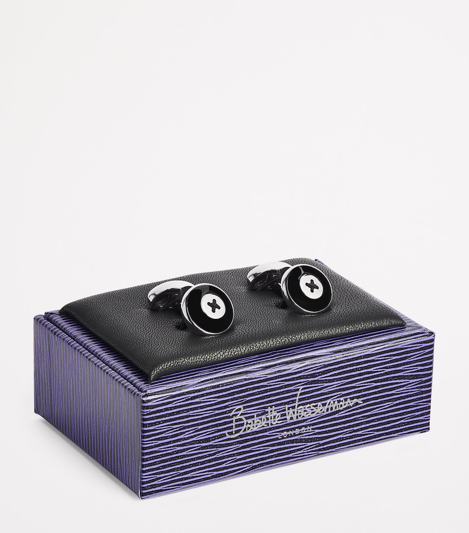 Rhodium-Plated Enamel Button Cufflinks BLACK Image 3