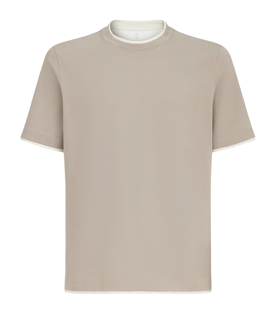 Brunello Cucinelli Mens Cotton Faux-Layer T-Shirt Grey+white Image 1