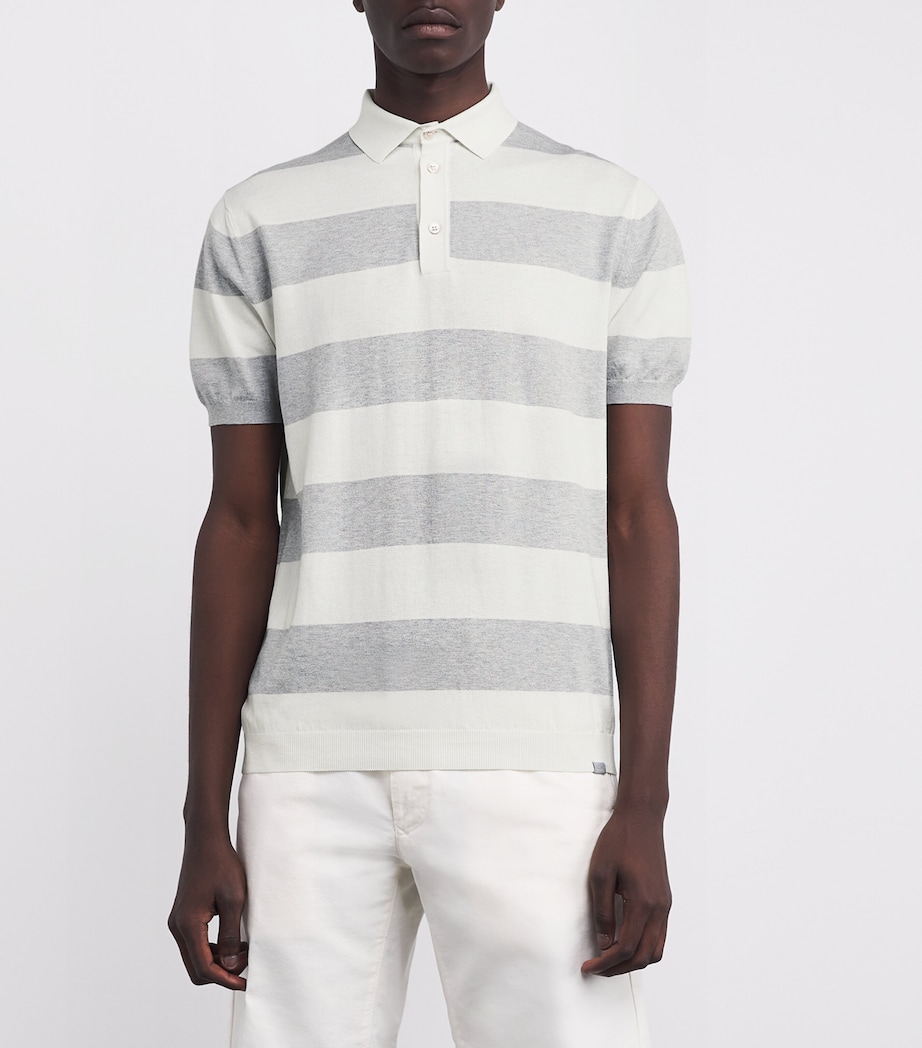 Silk-Cotton Stripe Polo Shirt 202PLM + WHSPR WHT Image 3