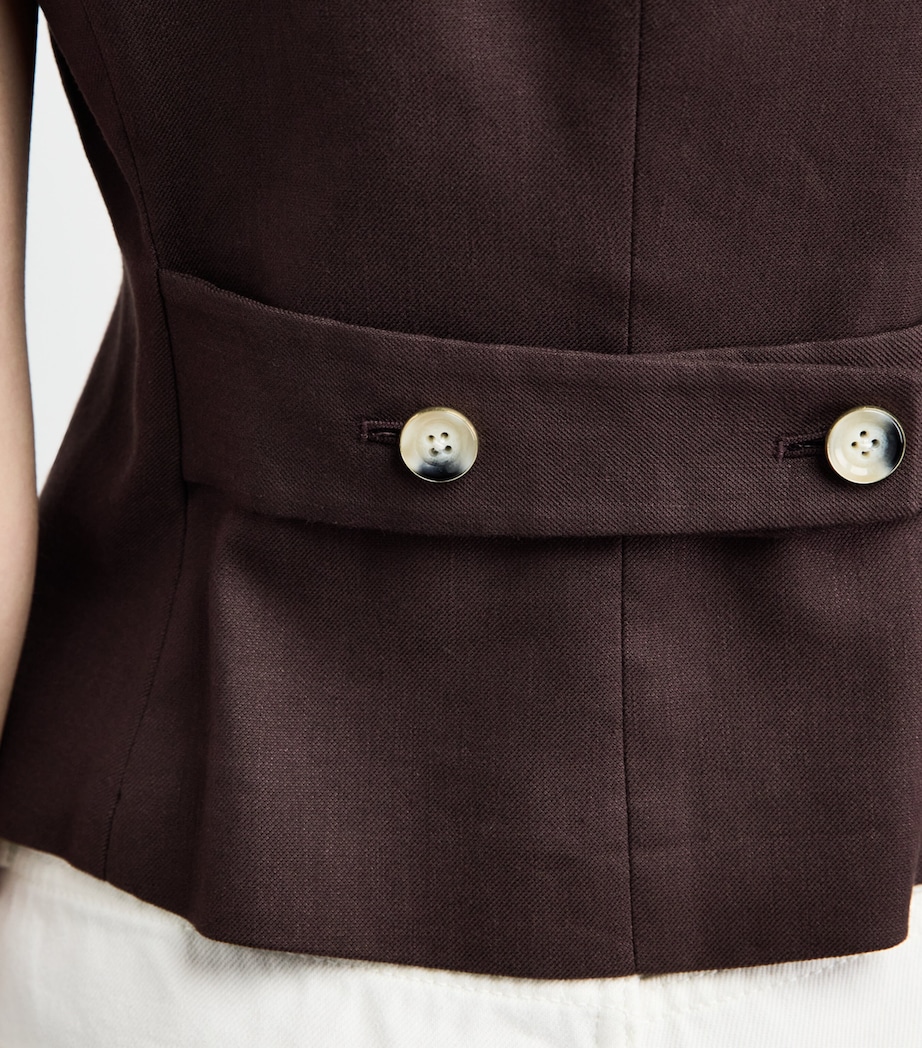 Veronica Beard Womens Linen-Blend Hartwell Waistcoat Dark Mocha Image 3
