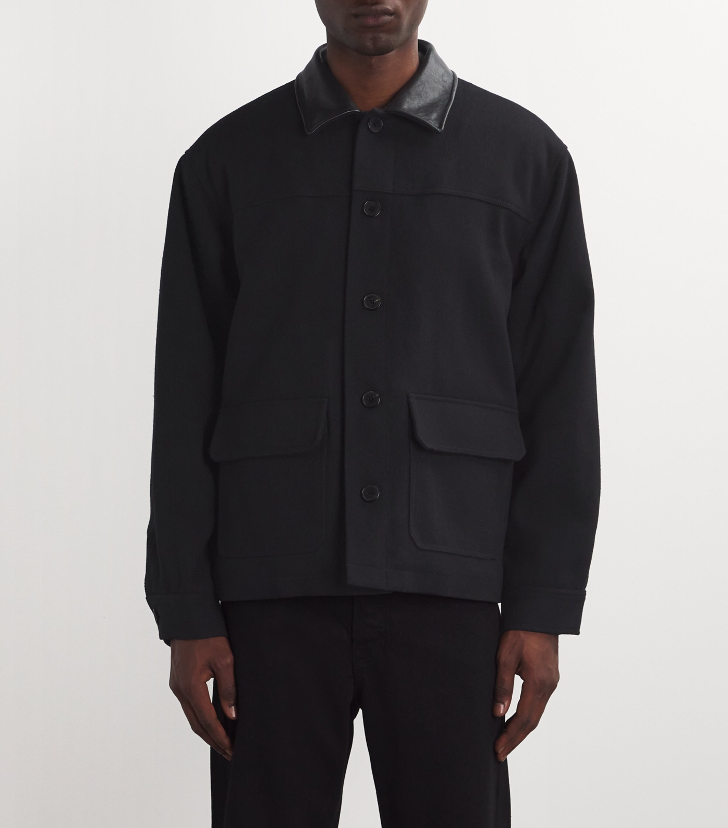 Wool-Blend Leather-Collar Jacket BLACK Image 3