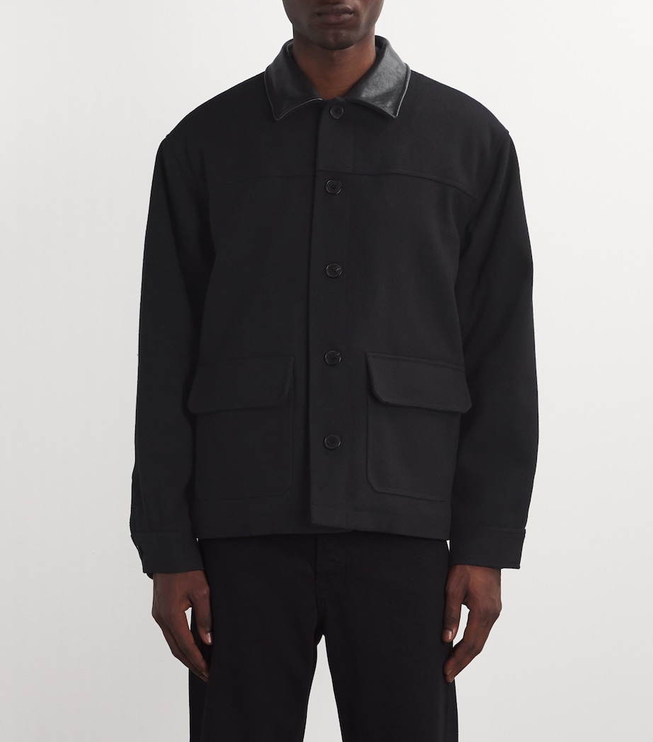 Wool-Blend Leather-Collar Jacket BLACK Image 3