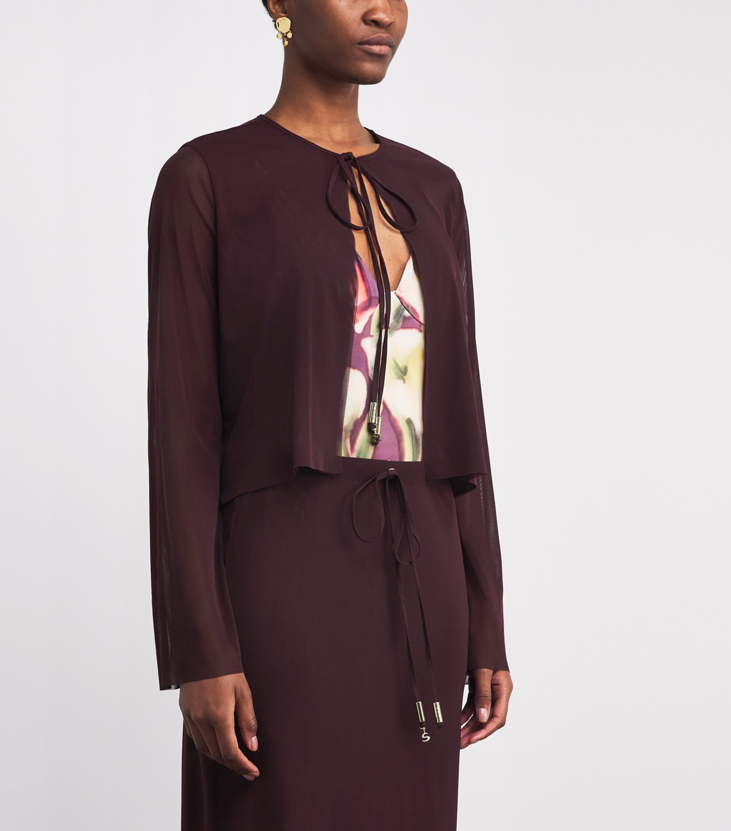 Shan Womens Mesh Tie Cardigan Bordeaux/burgndy Image 3