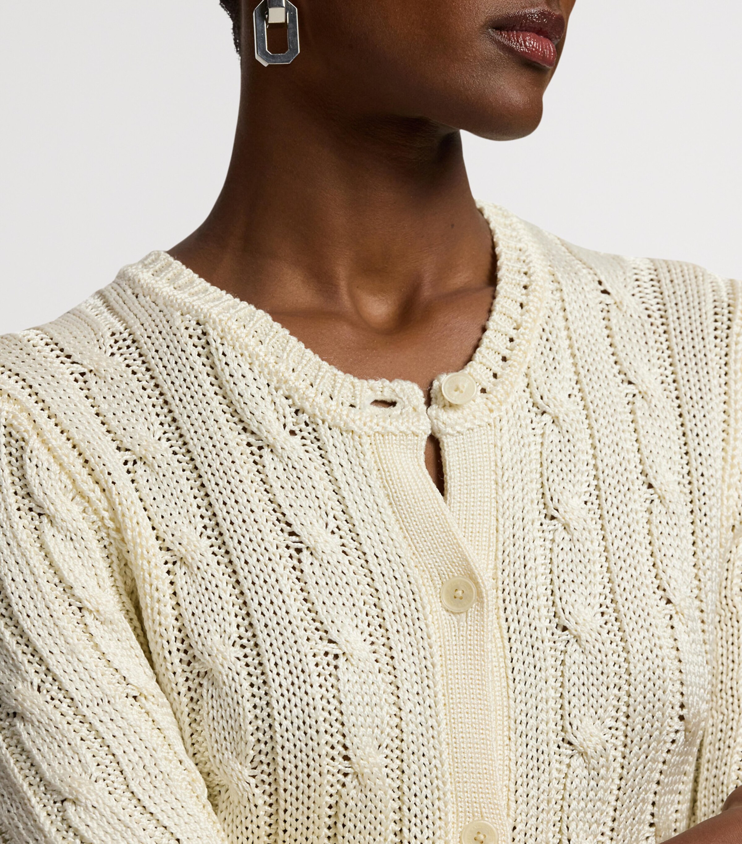 Ralph Lauren Collection Womens Silk Cable-Knit Cropped Cardigan Natural Image 11