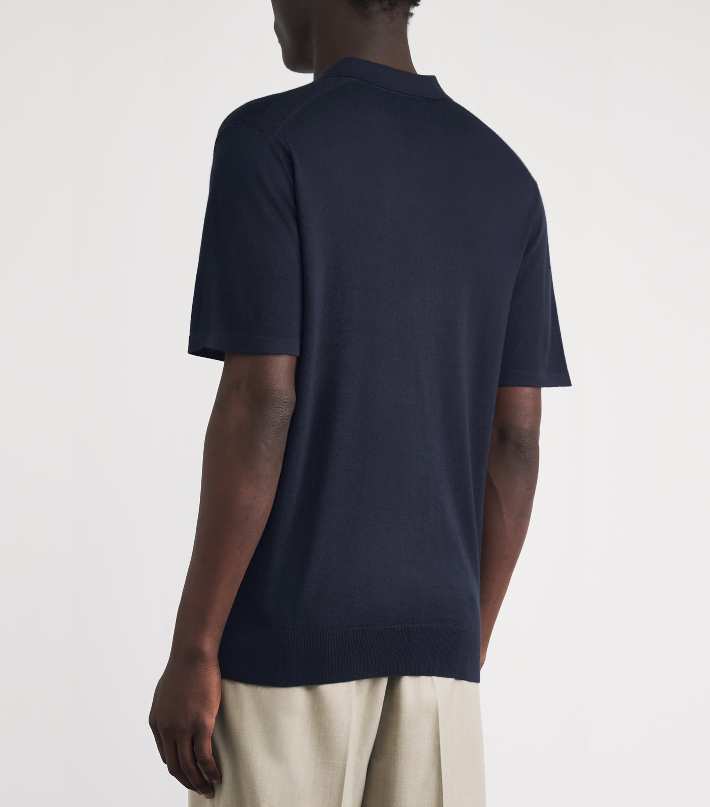 N.Peal Mens Cashmere-Silk Padstow Polo Shirt Indigo Blue Image 5